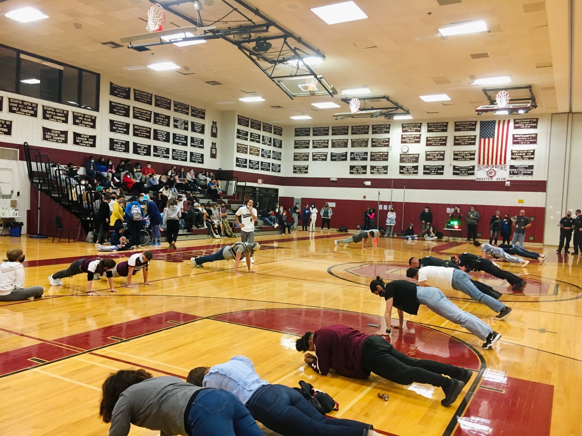 Southampton High School students and police officers compete in the Plank for Positivity Challenge.