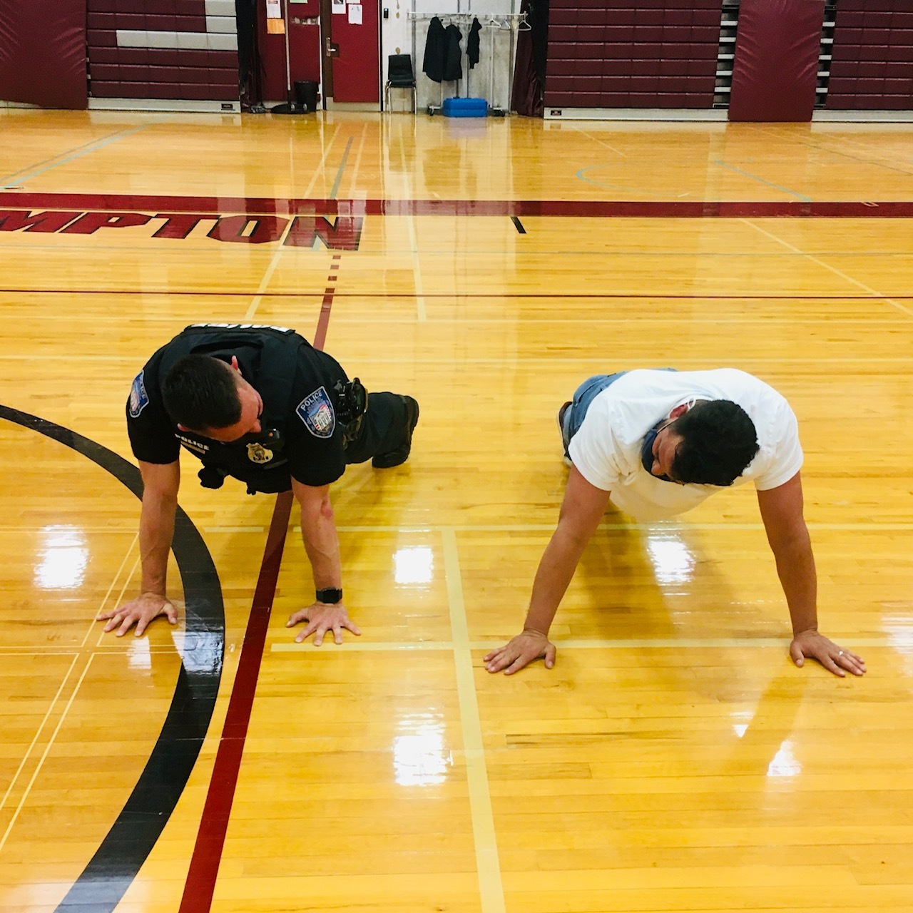 A face-off during the Plank for Positivity Challenge at the Southampton High School.