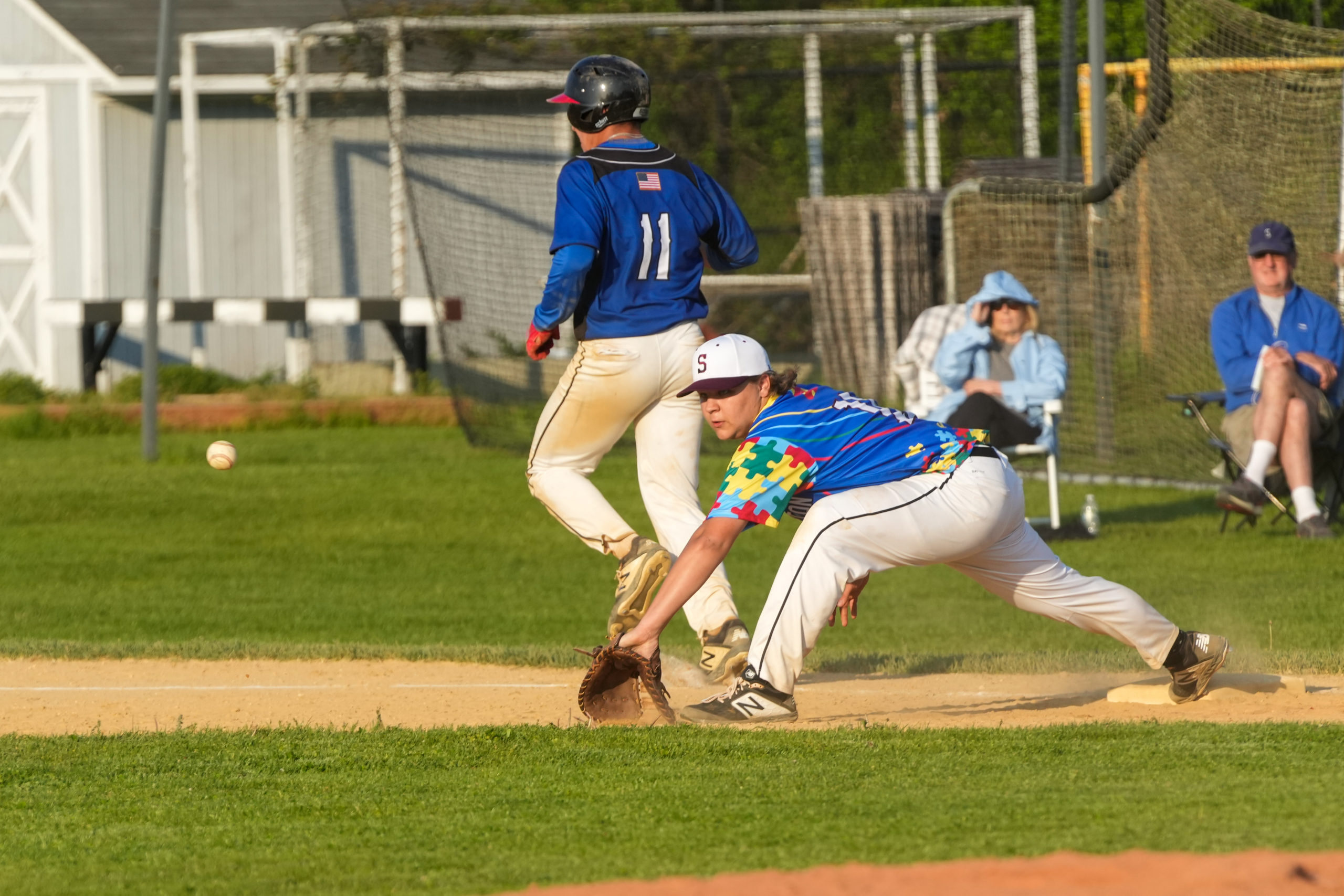Southampton first baseman  stretches out to try and get an out.