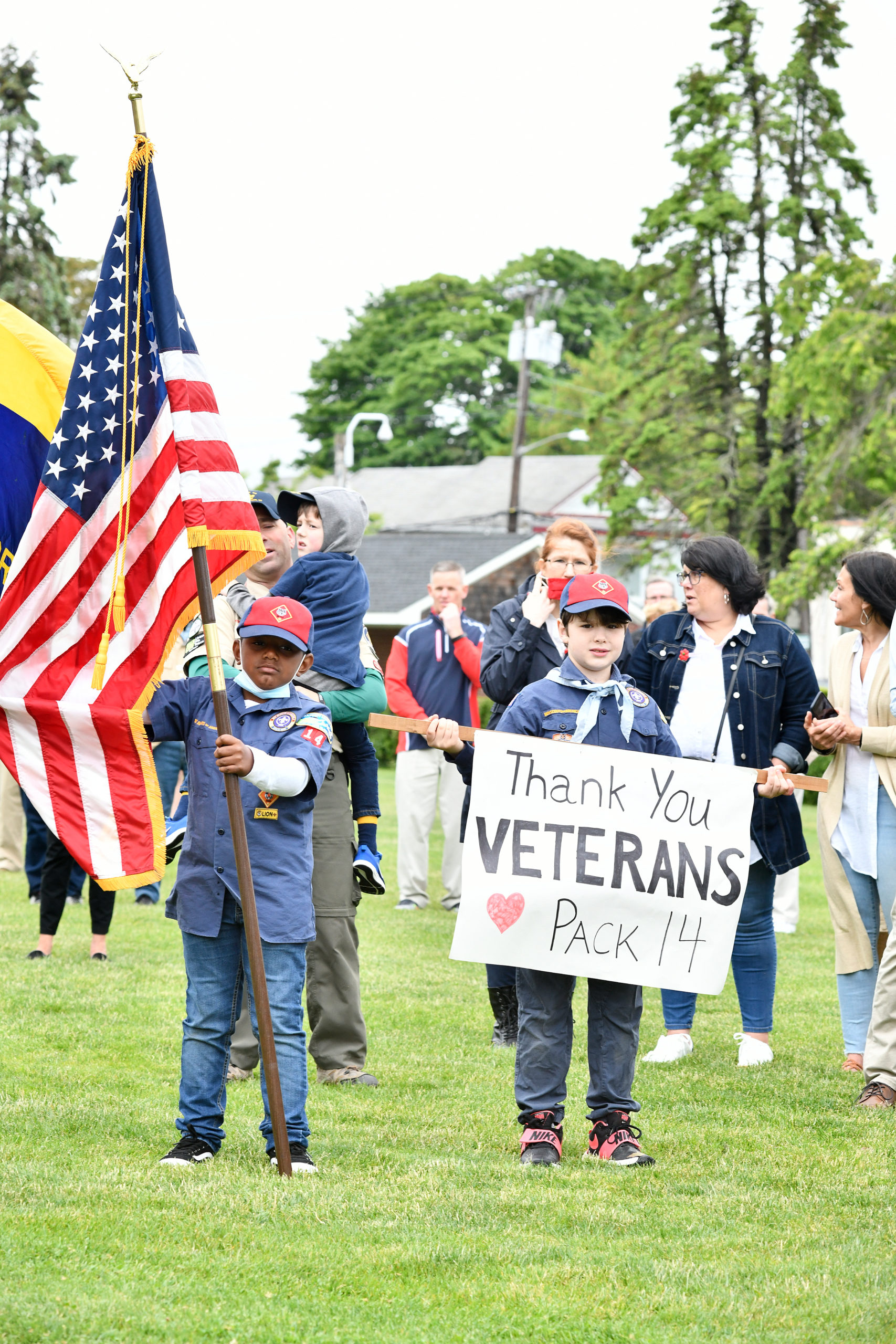 Members of Cub Scout Pack 14 at Memorial Day services in Agawam Park in Southampton Village on Monday.    DANA SHAW