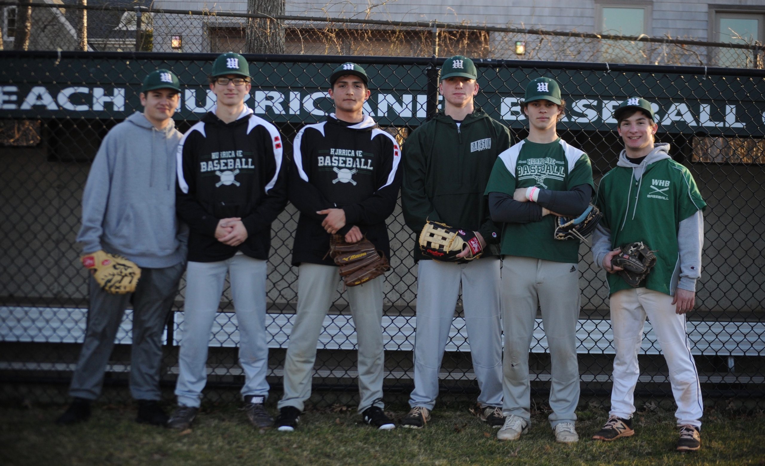 Gianni Mongelluzzo, third player in from the left, was a three-year varsity starter on the Westhampton Beach baseball team.