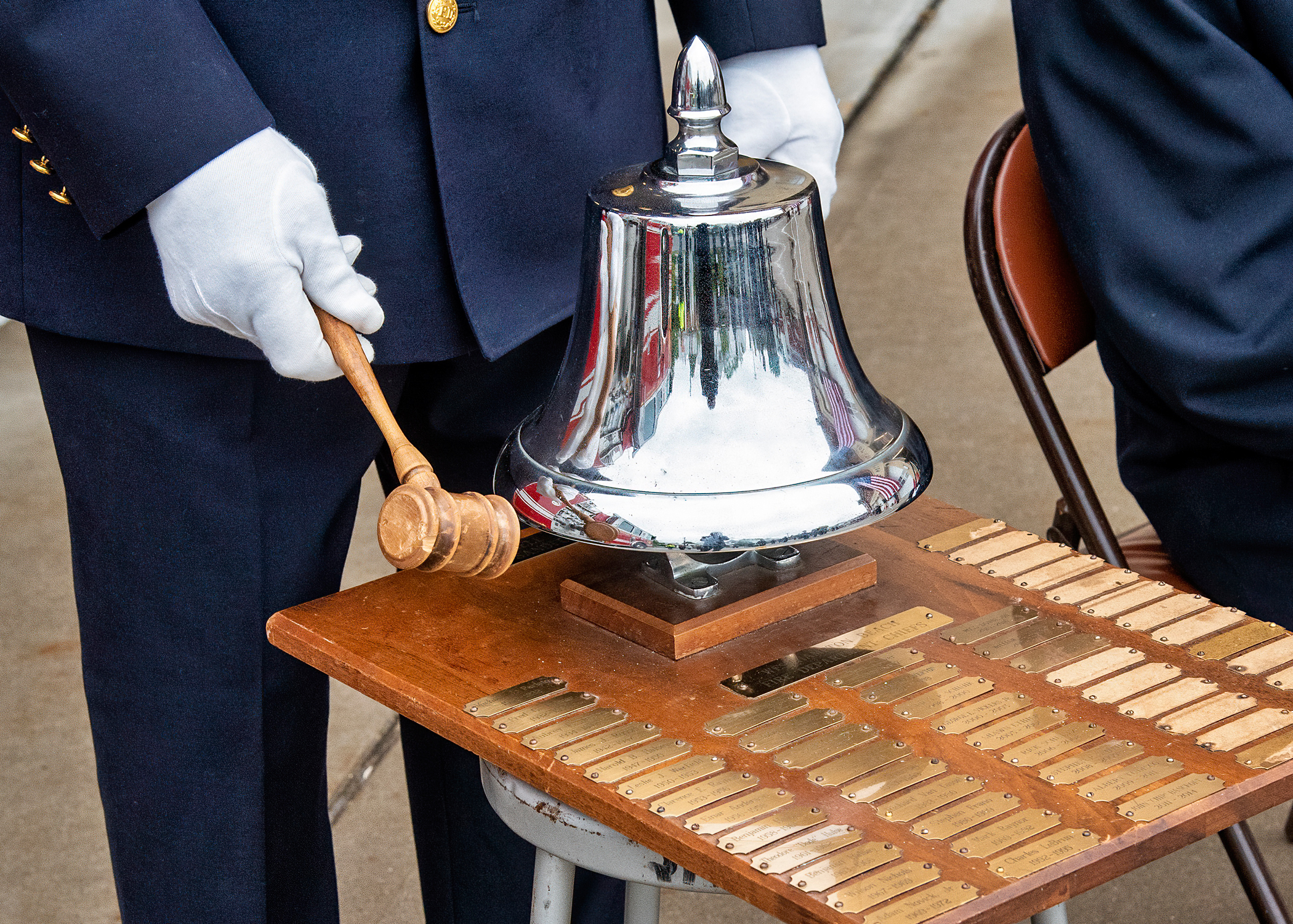 The Westhampton Beach Fire Department’s bell is rung once for each deceased member.  COURTESY WESTHAMPTON BEACH FIRE DEPARTMENT
