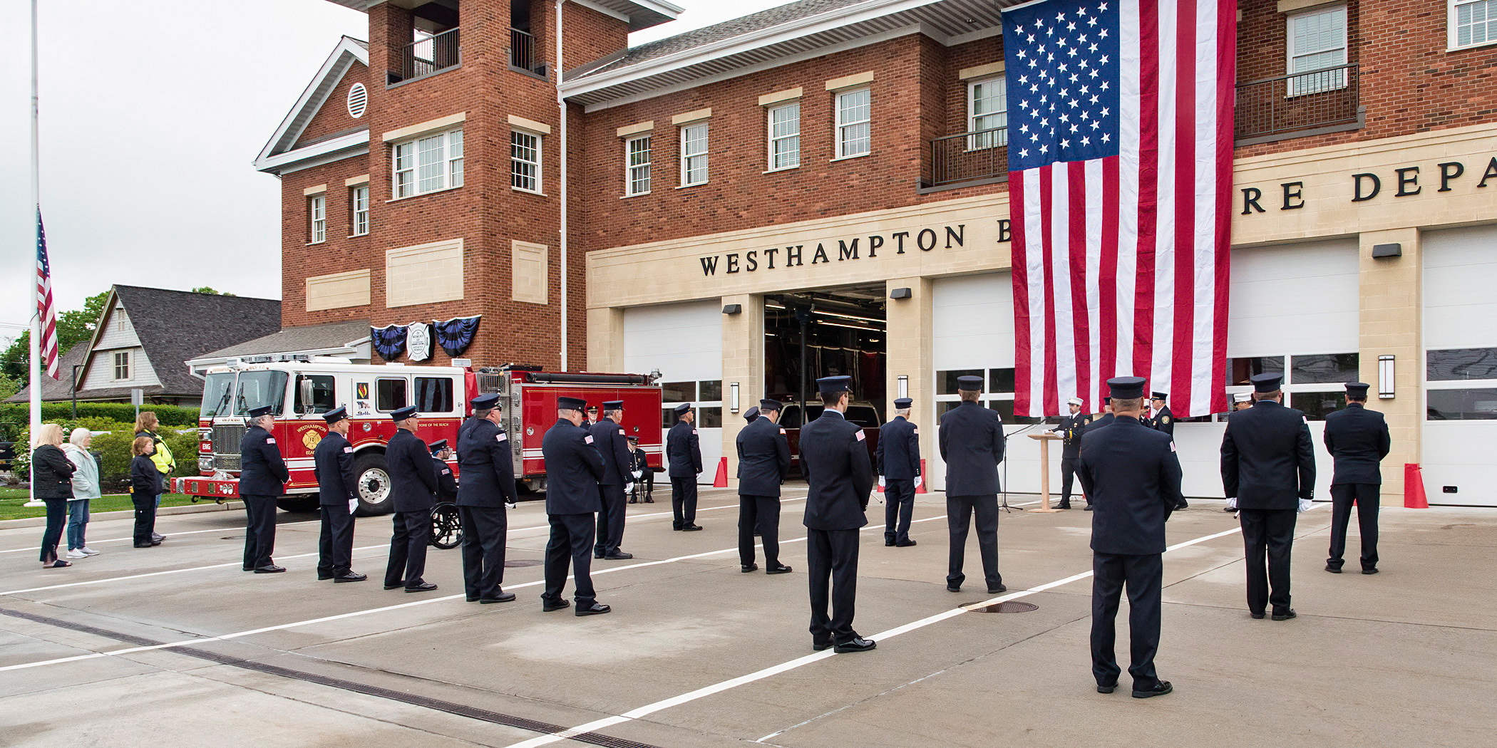 Members of the Westhampton Beach Fire Department gathered at the Sunset Avenue firehouse to honor their deceased members.  COURTESY WESTHAMPTON BEACH FIRE DEPARTMENT