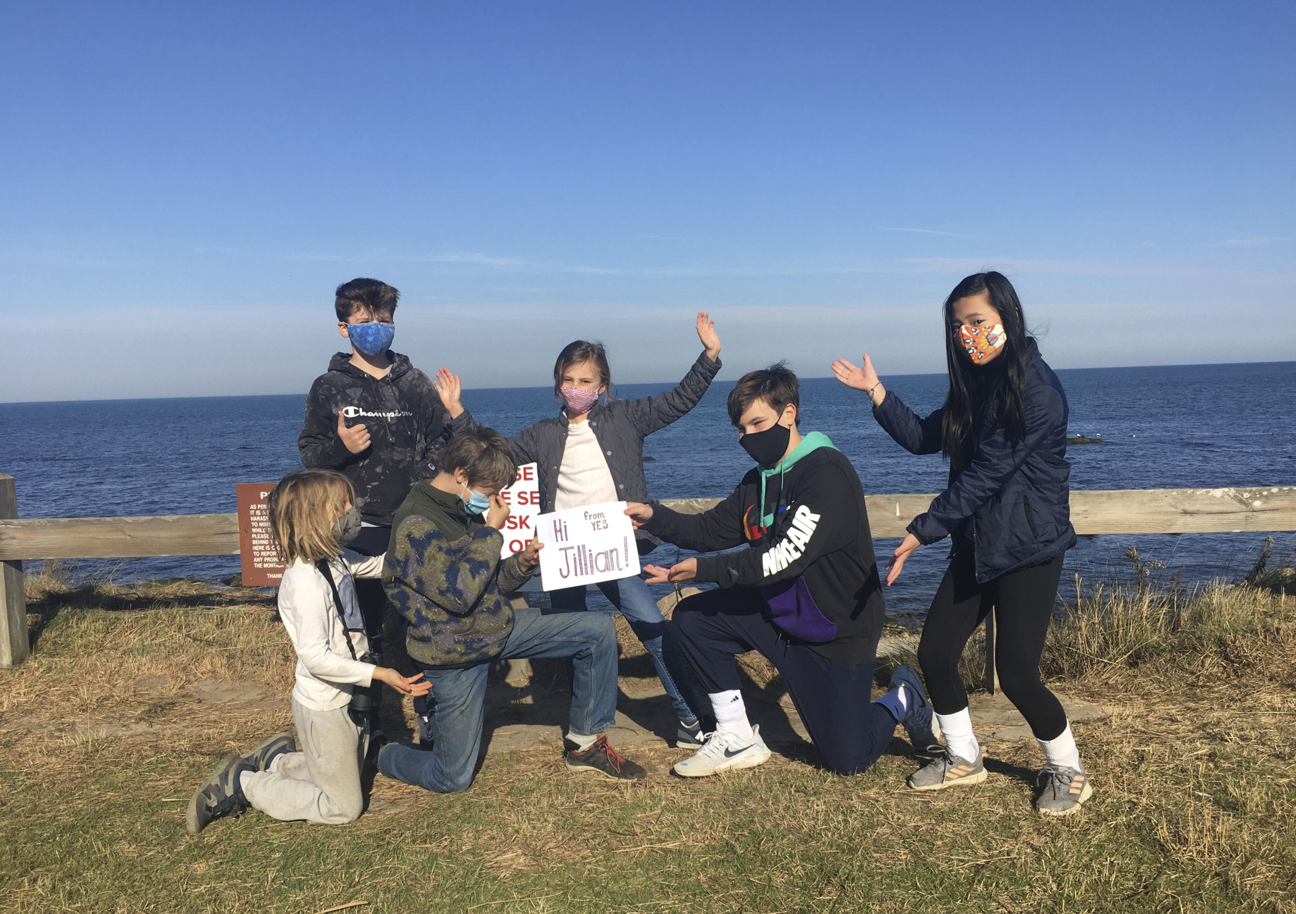 The group went on a birding tour in Montauk, and had a special message for a member who lives out in California but has been part of the activities and meetings remotely.