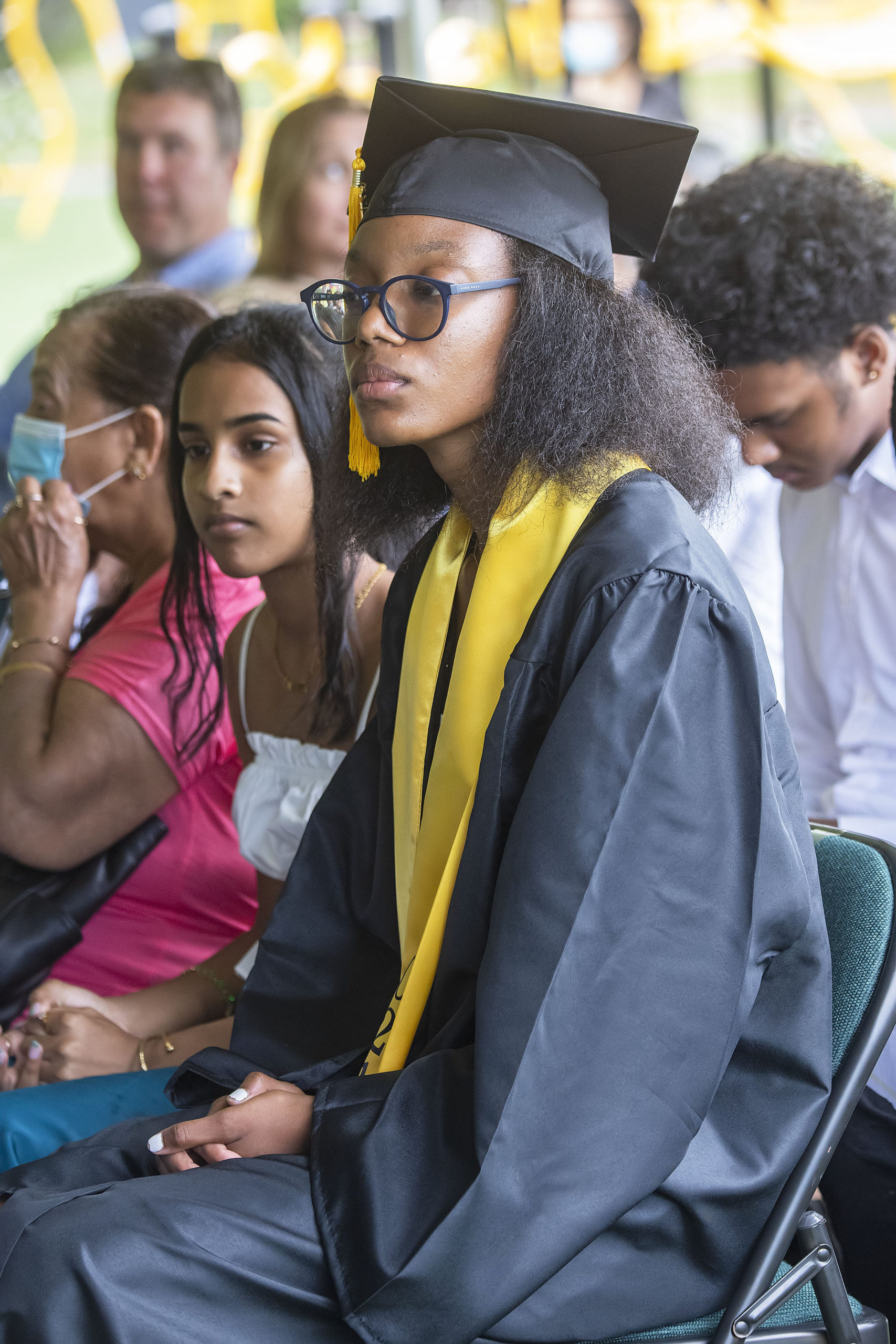 Bridgehampton School senior Gylia Dryden during the school's 2021 commencement ceremony on Saturday.    MICHAEL HELLER