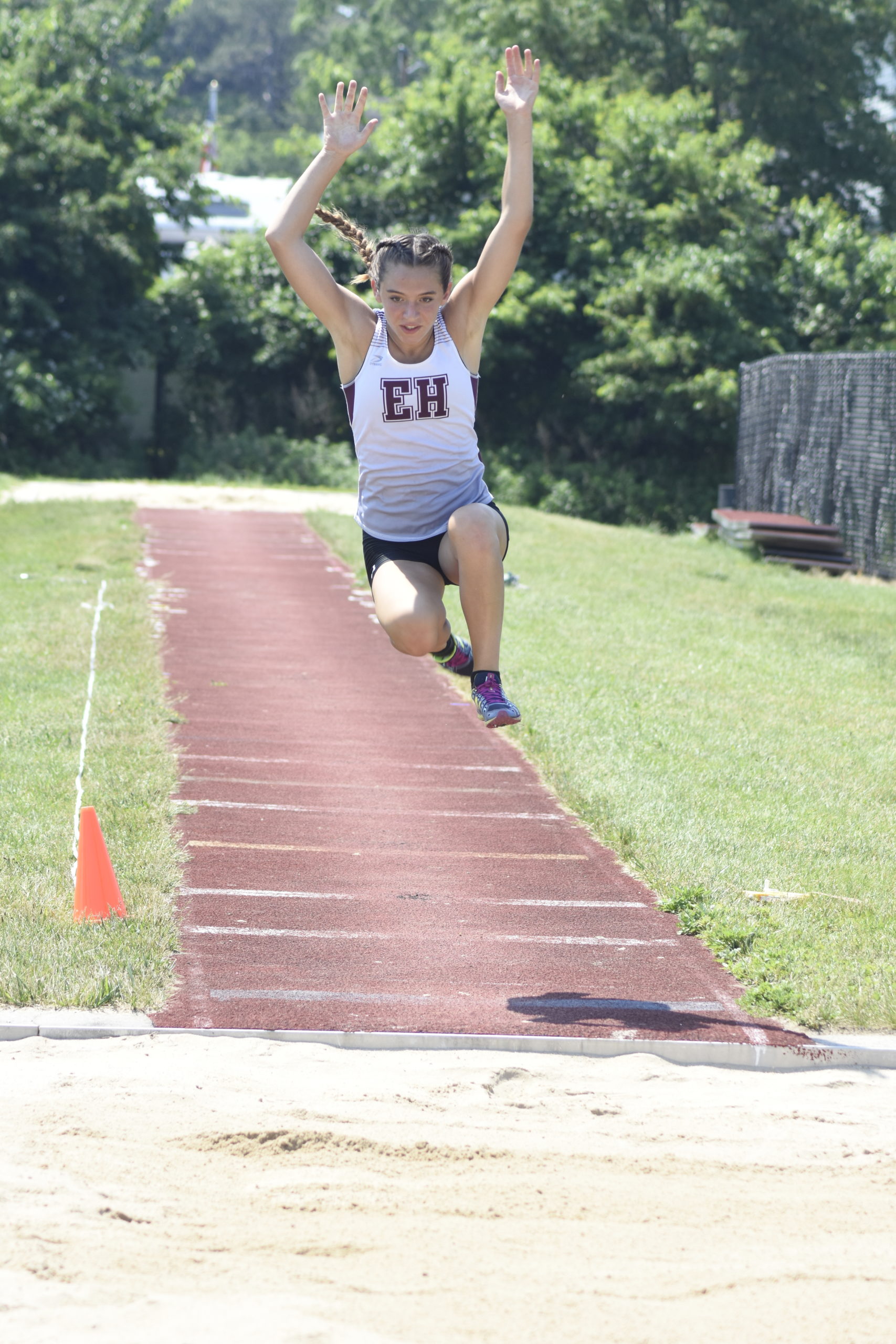 Senior Bonacker Bella Tarbet in the long jump of the pentathlon.