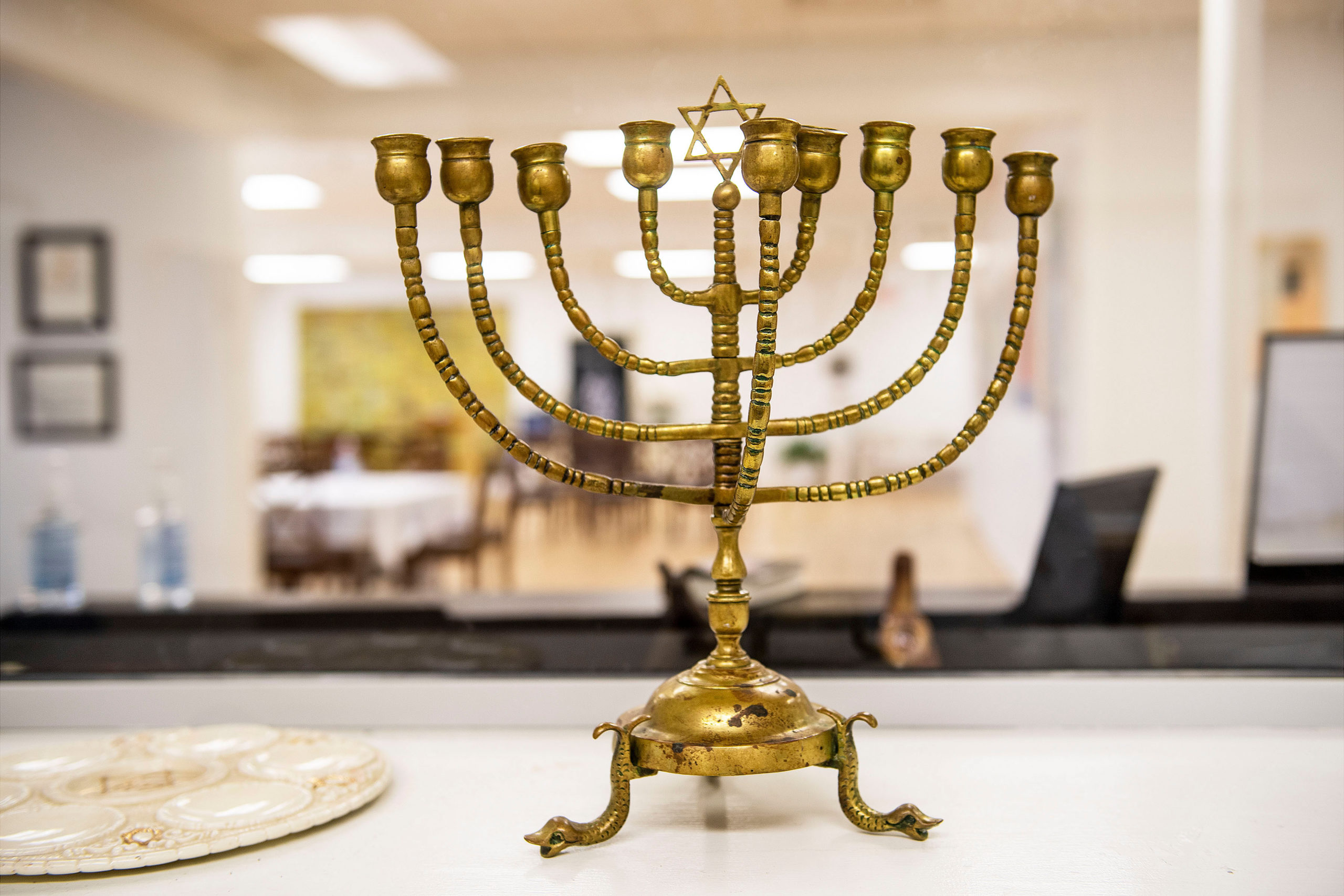 A menorah dating from the 19th century in the Center for Jewish Life in Sag Harbor.  MICHAEL HELLER