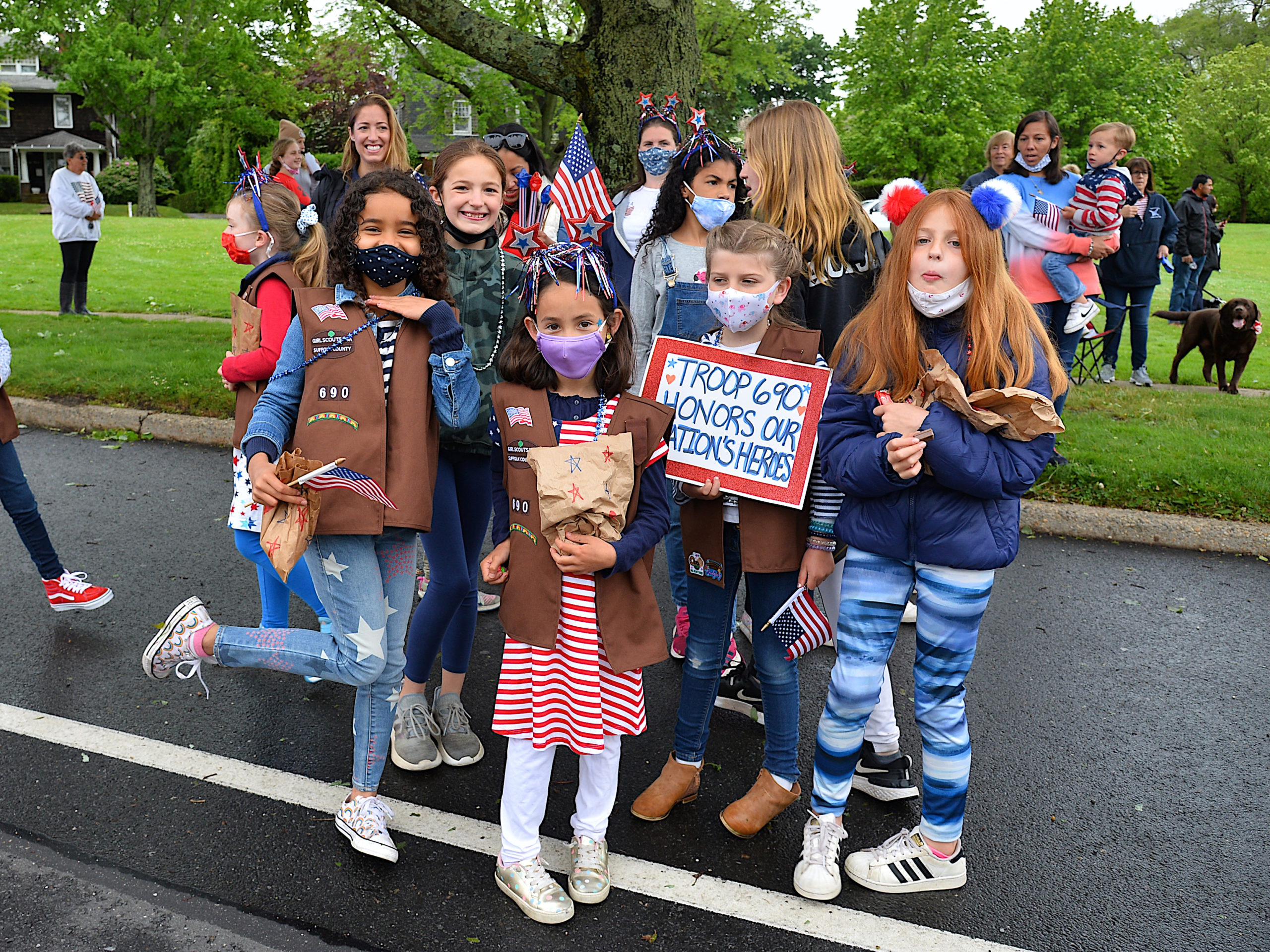 Girl Scouts from Troop 690 at the memorial Day Parade in East Hampton on Monday.  KYRIL BROMLEY