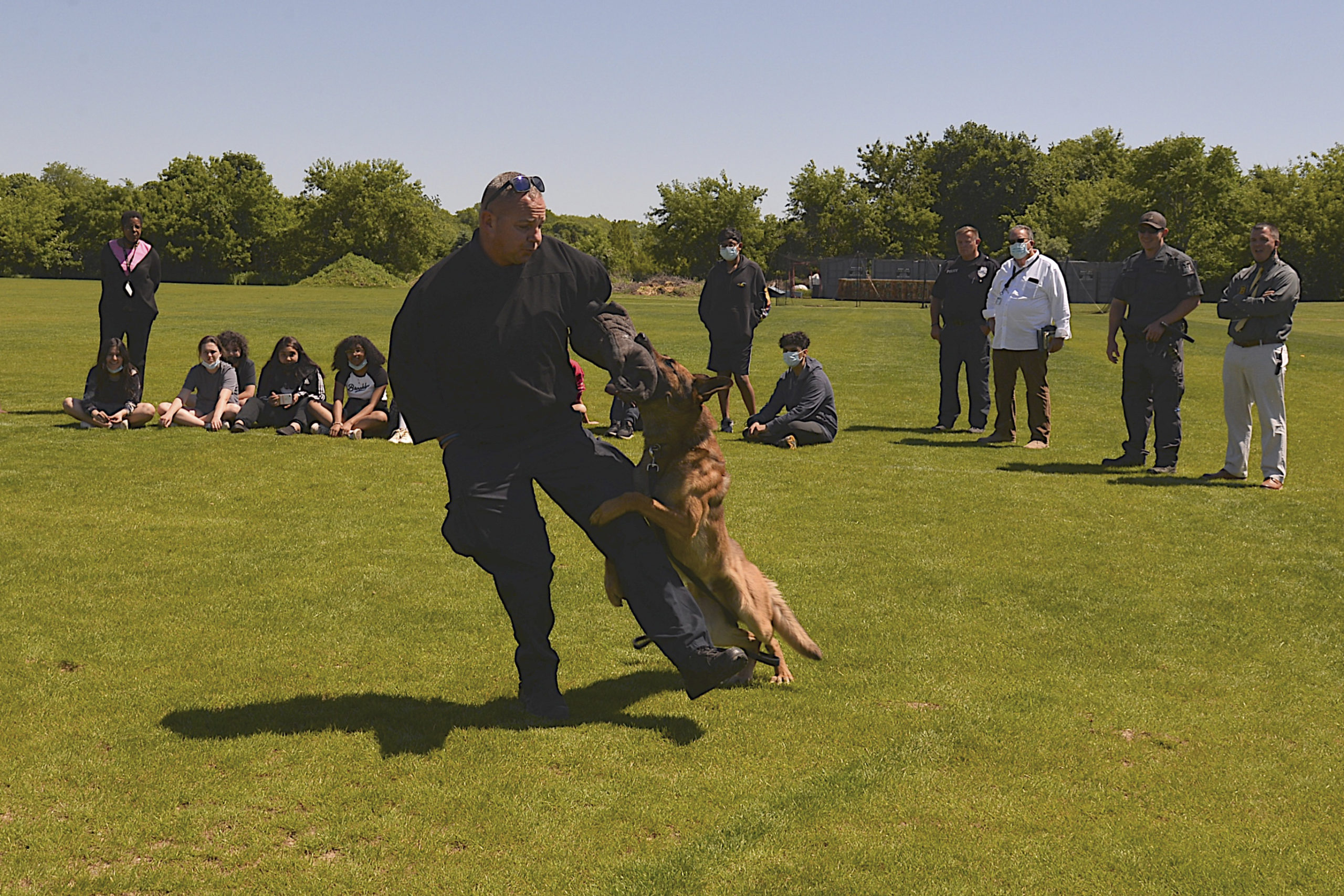 Kindergarten though 8th grade students at the Bridgehampton School got a visit from the Southampton Town Police Department, the Suffolk County Police helicopter and the Southampton Town Police  K9 unit on June 16.  KYRIL BROMLEY