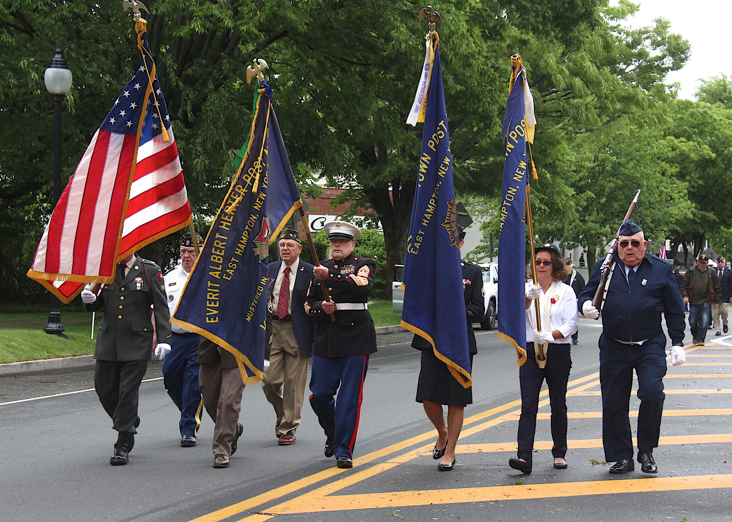Veterans march down Main Street to Hook Mill where  Memorial Day services were held. There were speeches by VFW commander Bill Mott and American Legion commander Charles Cavalieri.  KYRIL BROMLEY