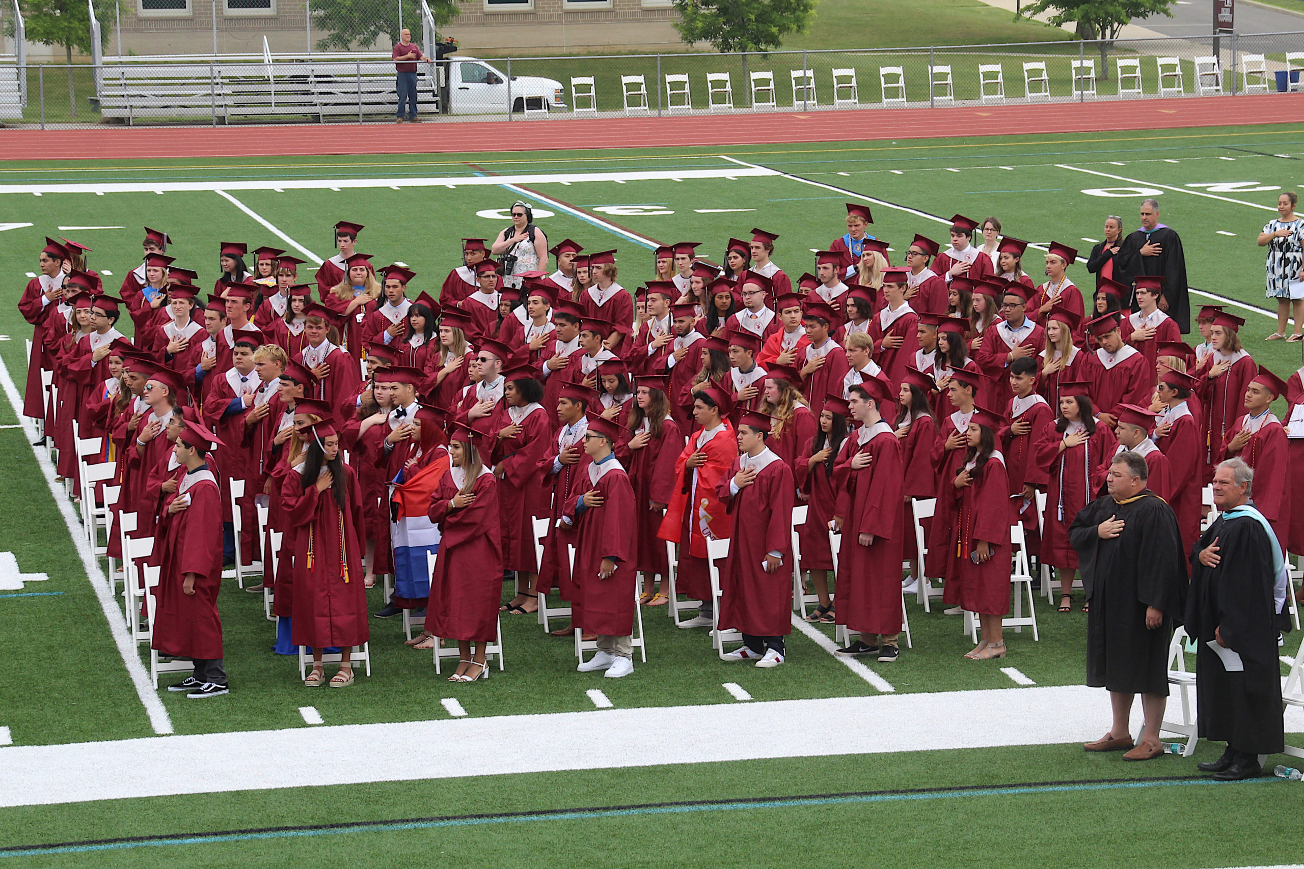 The East Hampton High School Class of 2021 received their diplomas on Saturday morning on the high school grounds.  KYRIL BROMLEY