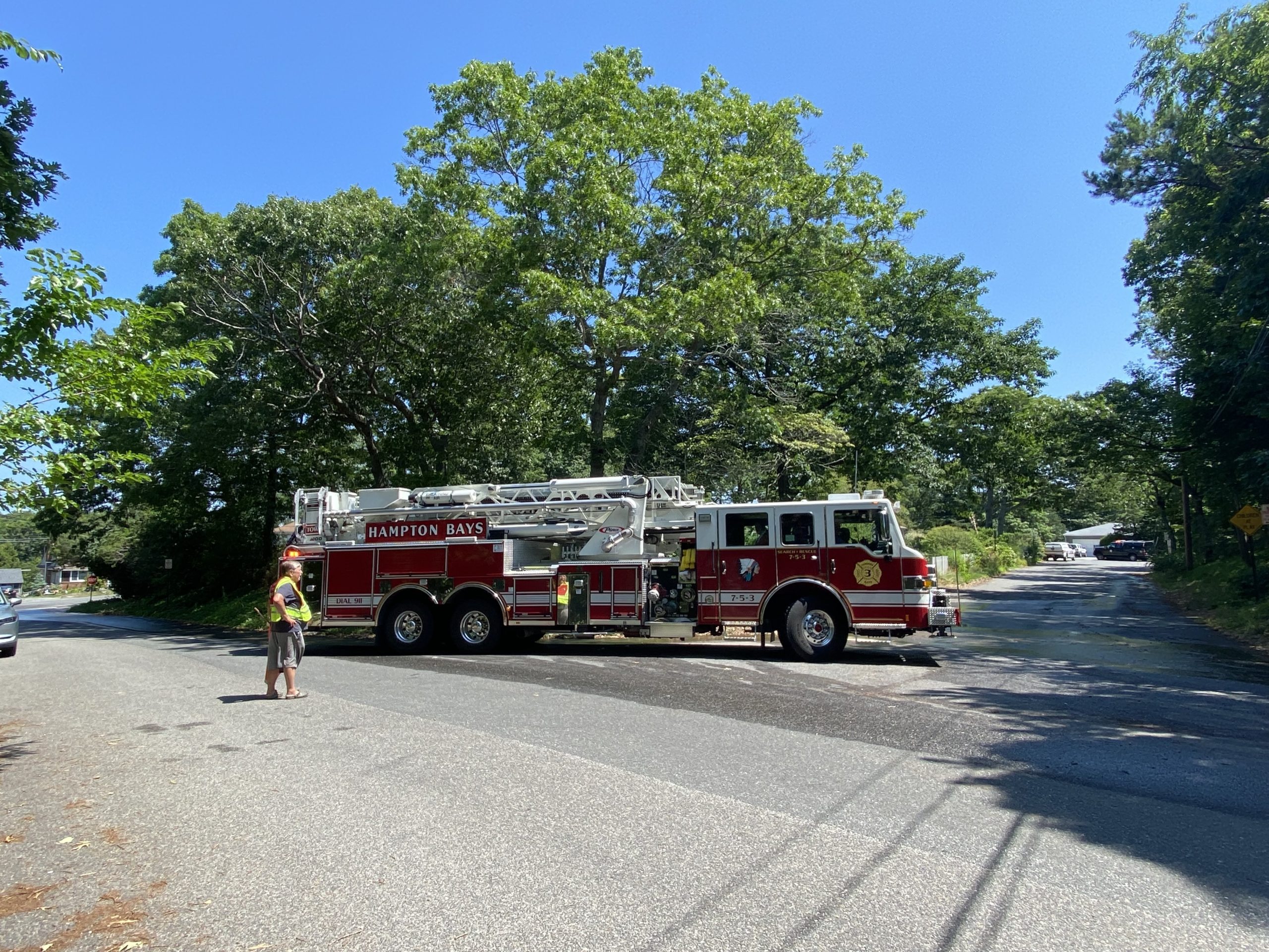 Firefighters battled a blaze on Mildred Place in Hampton Bays Wednesday morning, June 30. DANA SHAW PHOTOS