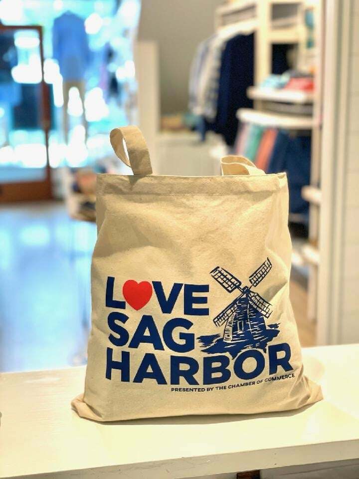 The “LOVE Sag Harbor”tote bag is available at participating Sag Harbor Chamber of Commerce member shops and restaurants this summer.