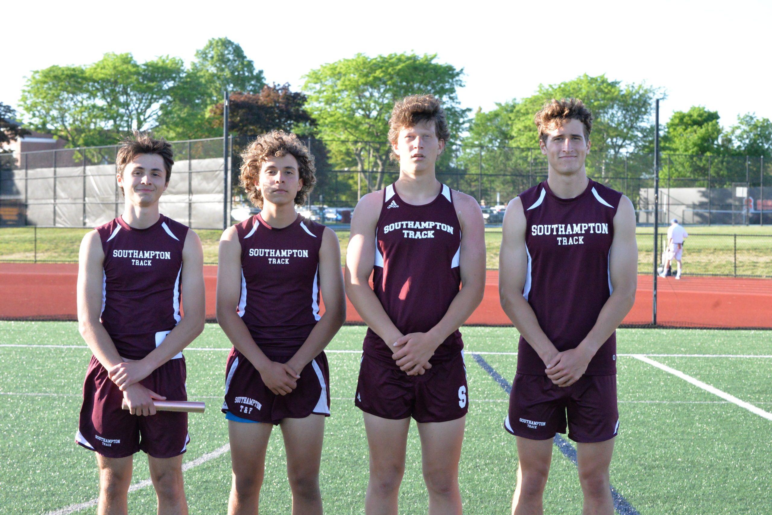 Southampton's 4x400-meter relay team, from left, Evan Simioni, Saintino Arnold, Griffin Schwartz and Billy Malone.