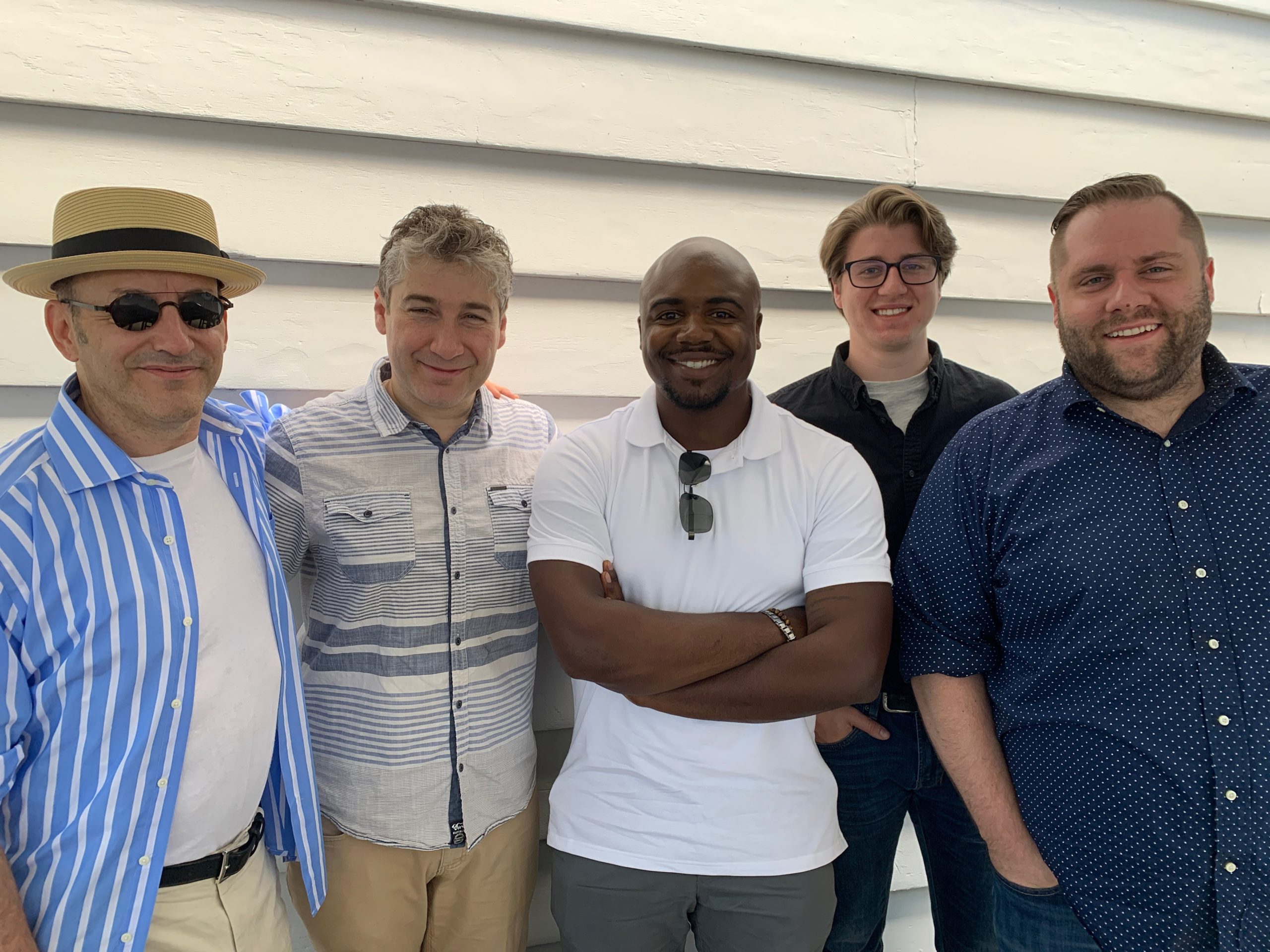 From left, Bay Street Theater's Associate Artistic Director Will Pomerantz, Artistic Director Scott Schwartz,  Artistic Associate Josh Wilder (curator of Wonder/Wall), and participating artists Brian Staton (lighting supervisor) and Mike Billings. (production manager).