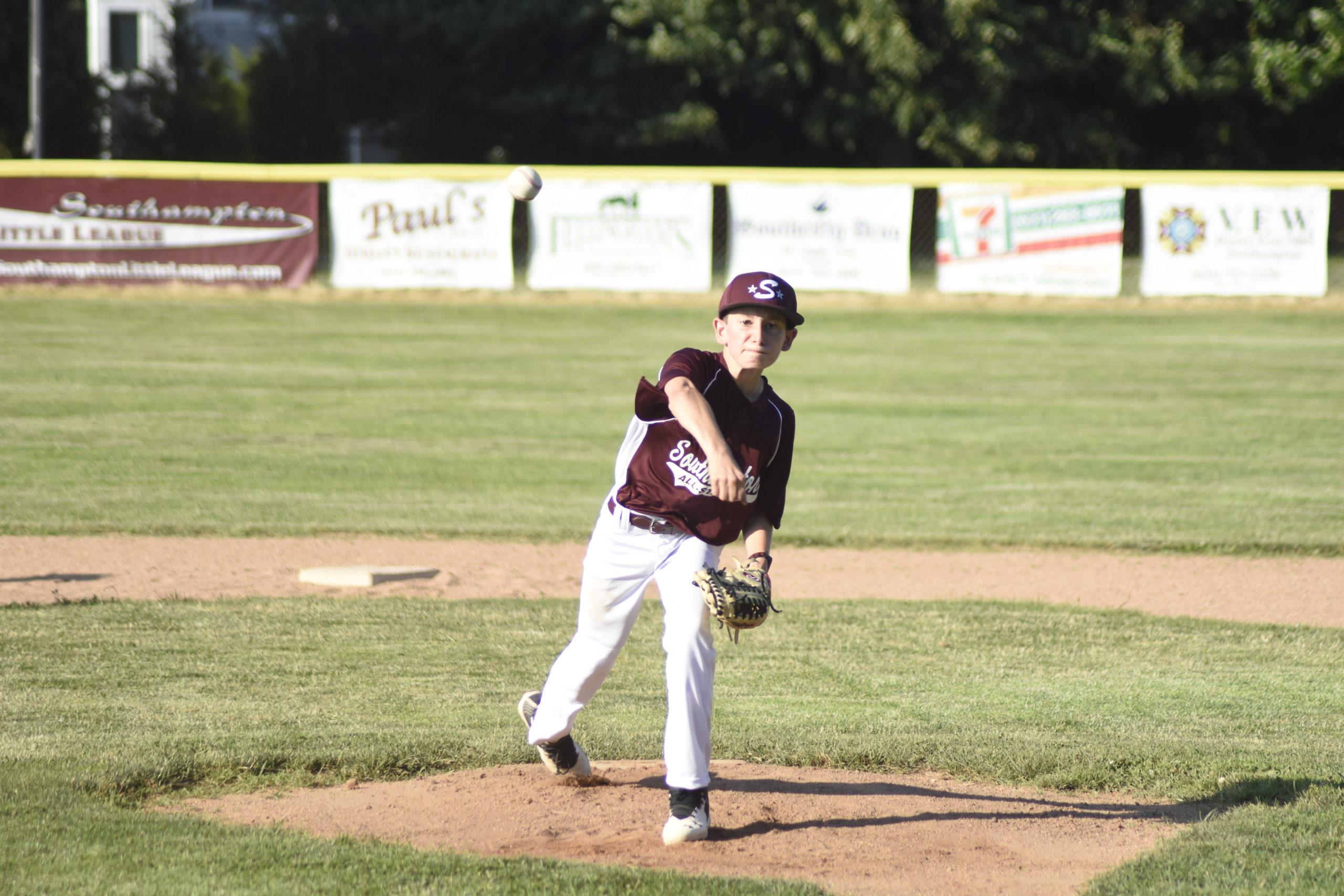 Sam Telvi on the mound for Southampton in its game against East End Little League on June 30.