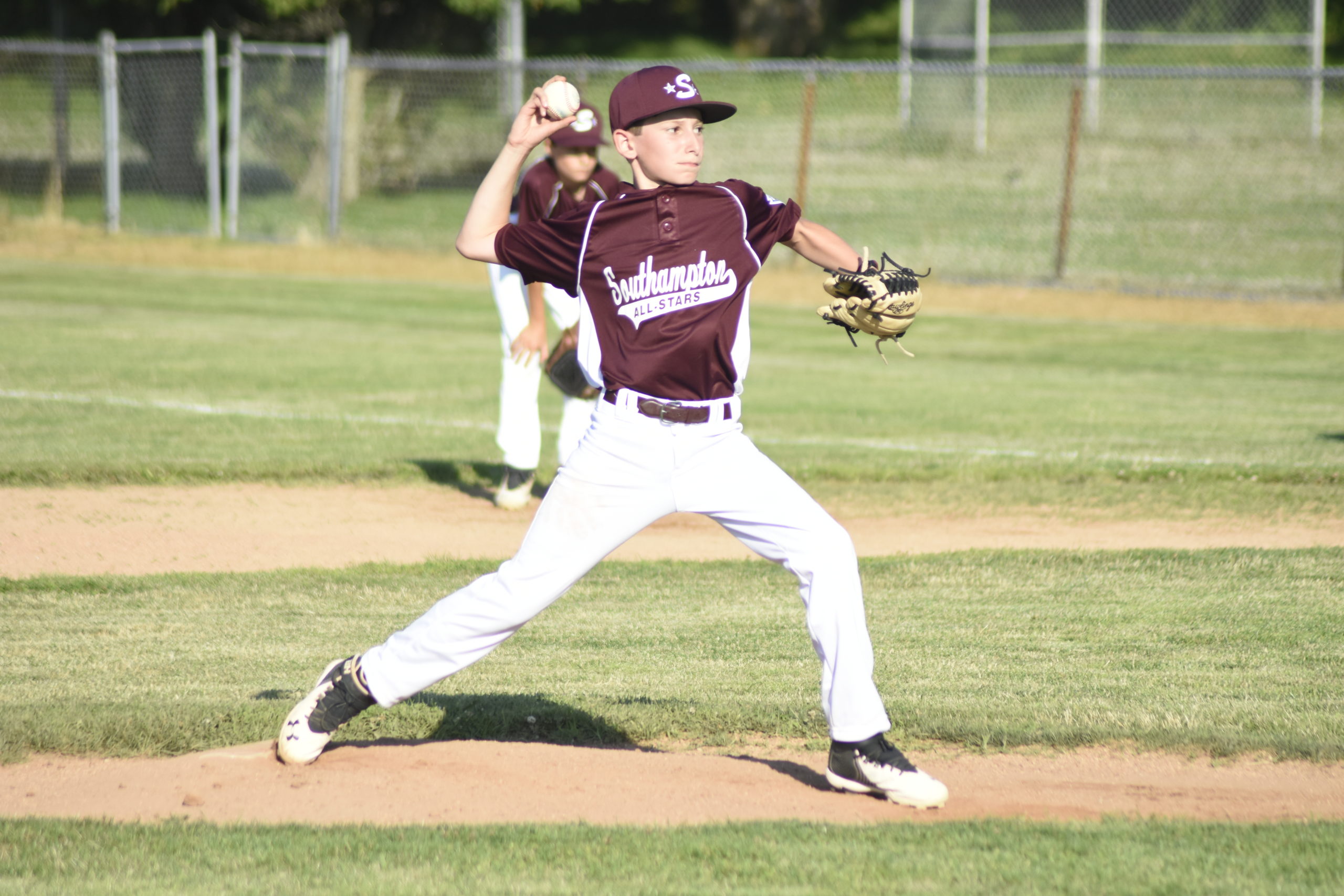 Sam Telvi on the mound for Southampton in its game against East End Little League on June 30.