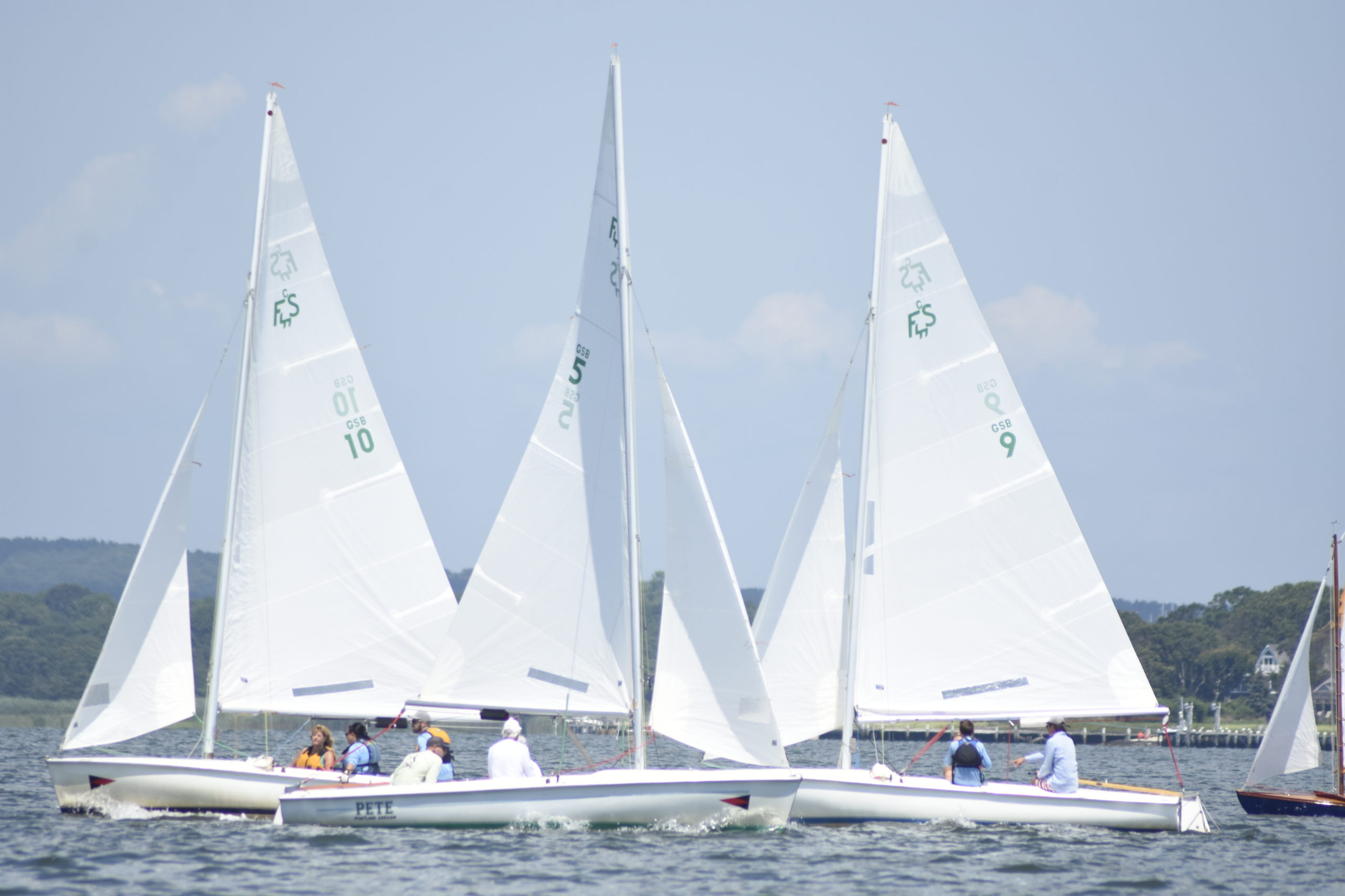 Flying scots out of Westhampton Yacht Squadron get set for the first race of the day on Moriches Bay on Saturday.