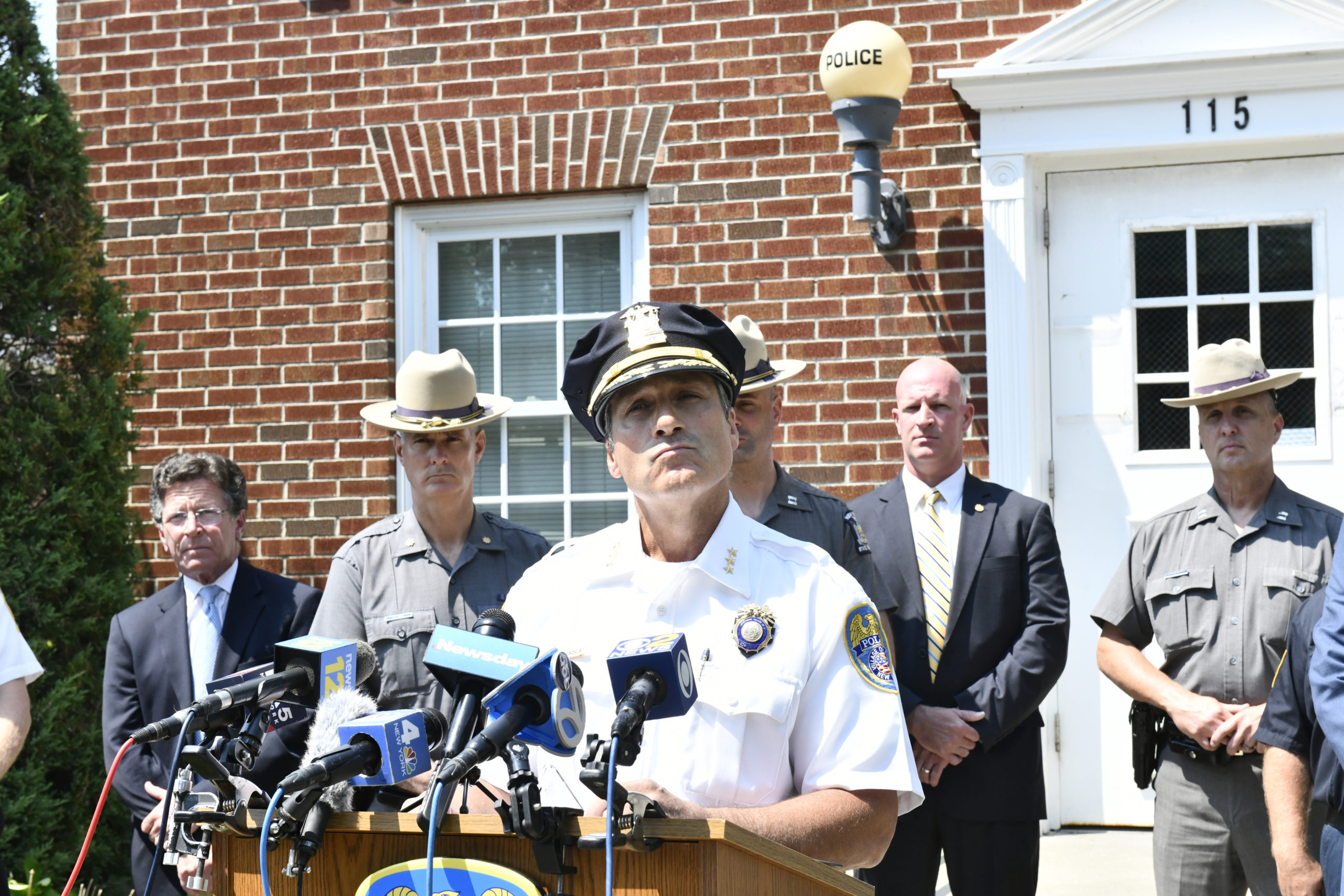 Quogue Police Chief  Christopher Isola at a press conference on Tuesday morning.  DANA SHAW