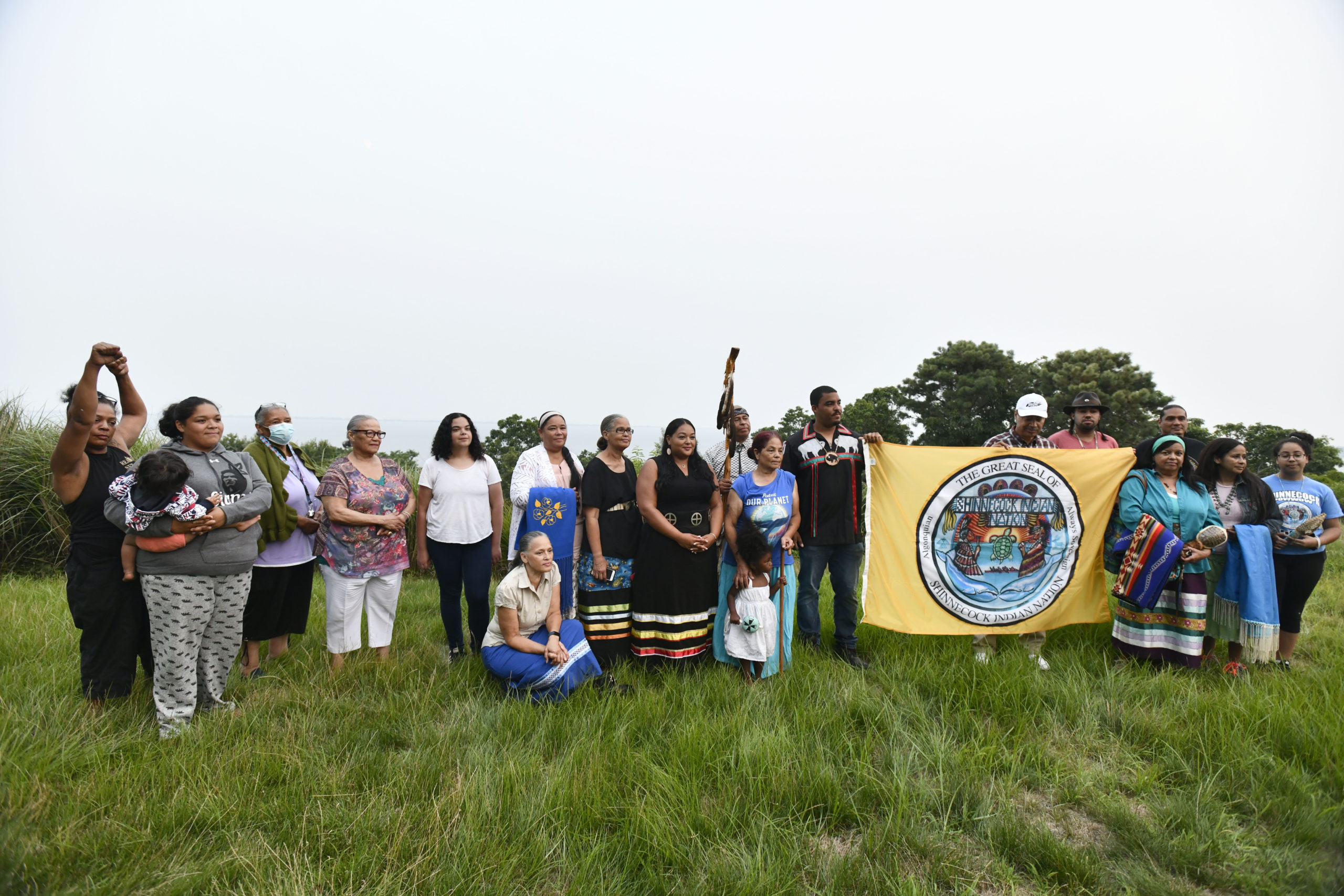 Members of the Shinnecock Nation gathered at the Sugar Loaf property on Tuesday evening.  DANA SHAW