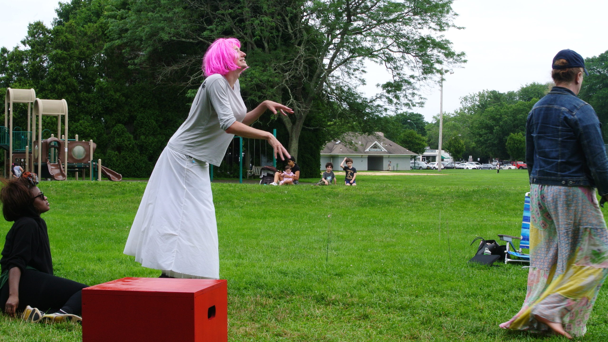 Actors rehearse in East Hampton's Herrick Park.