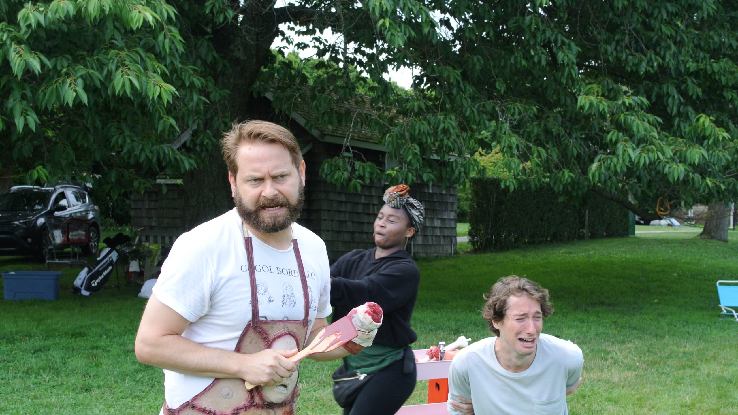 Actors rehearse in East Hampton's Herrick Park.