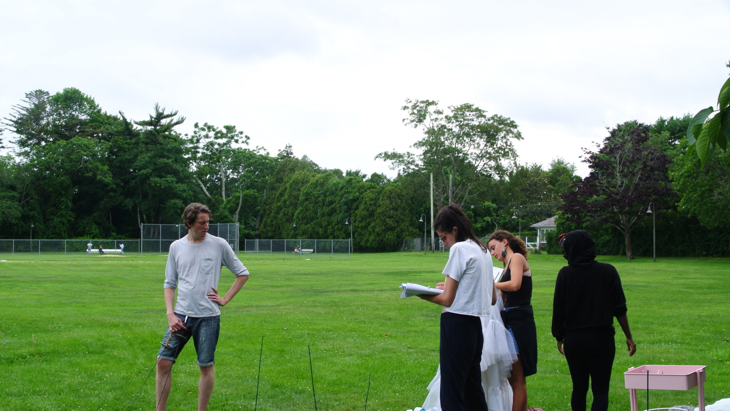 Actors rehearse in East Hampton's Herrick Park.