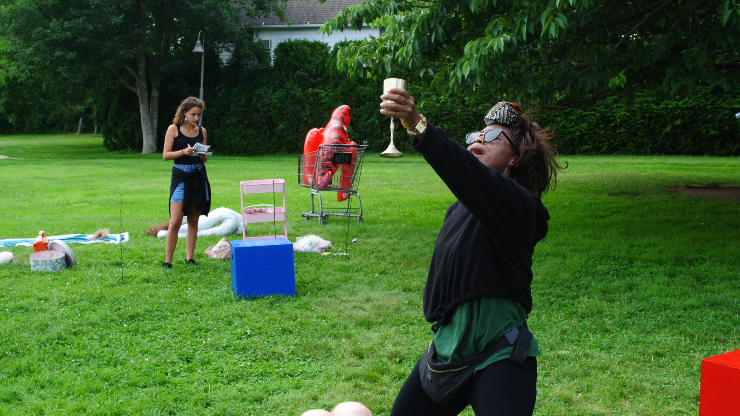 Actors rehearse in East Hampton's Herrick Park.