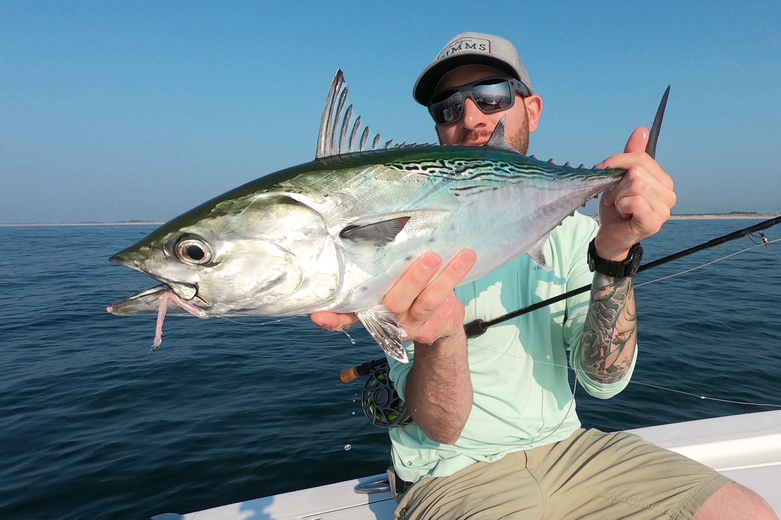 Jeff Lomonaco with the first false albacore landed off the South Fork this season.