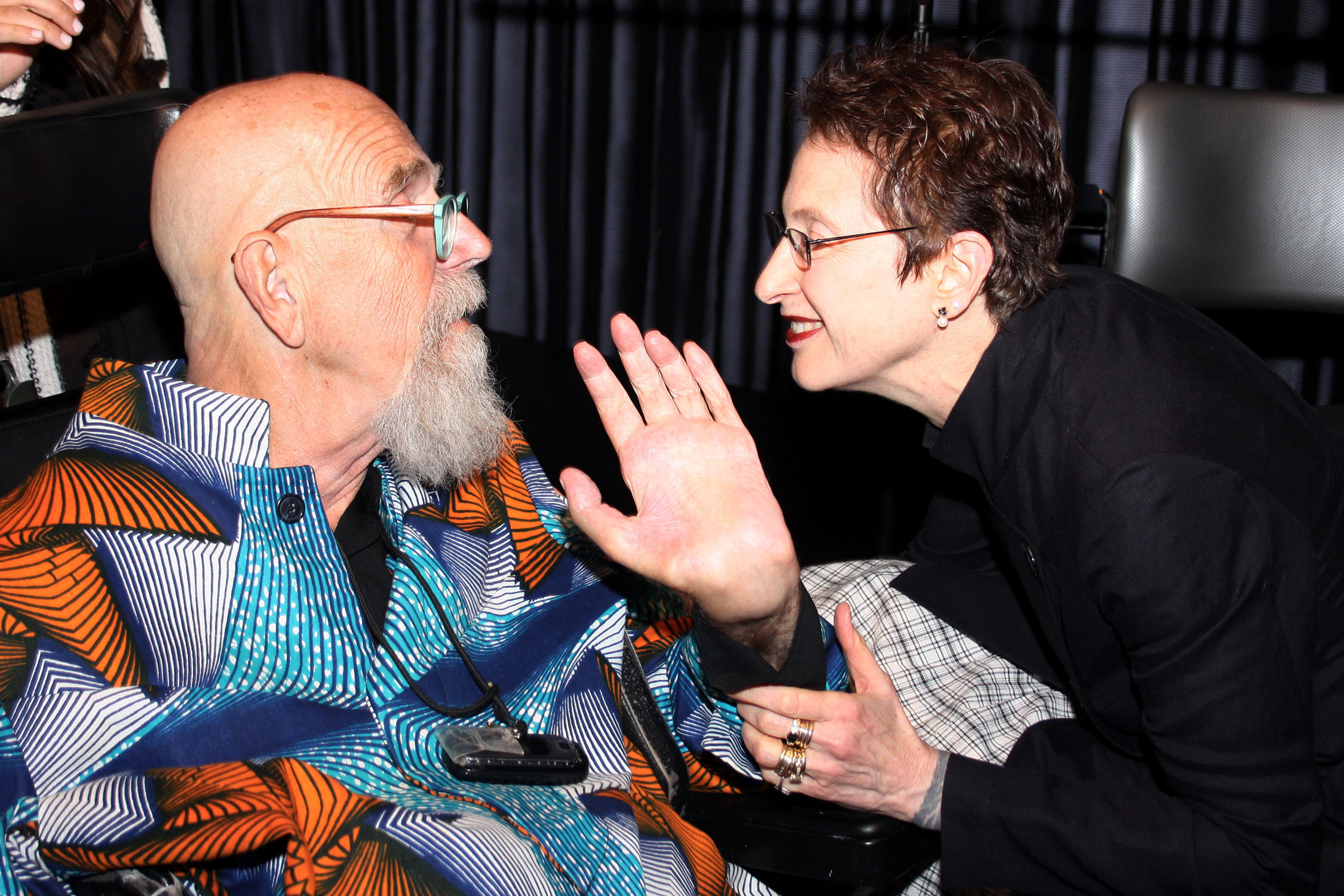 Chuck Close and Terrie Sultan at the Parrish Art Museum in May 2015 during the opening of “Chuck Close Photographs.”