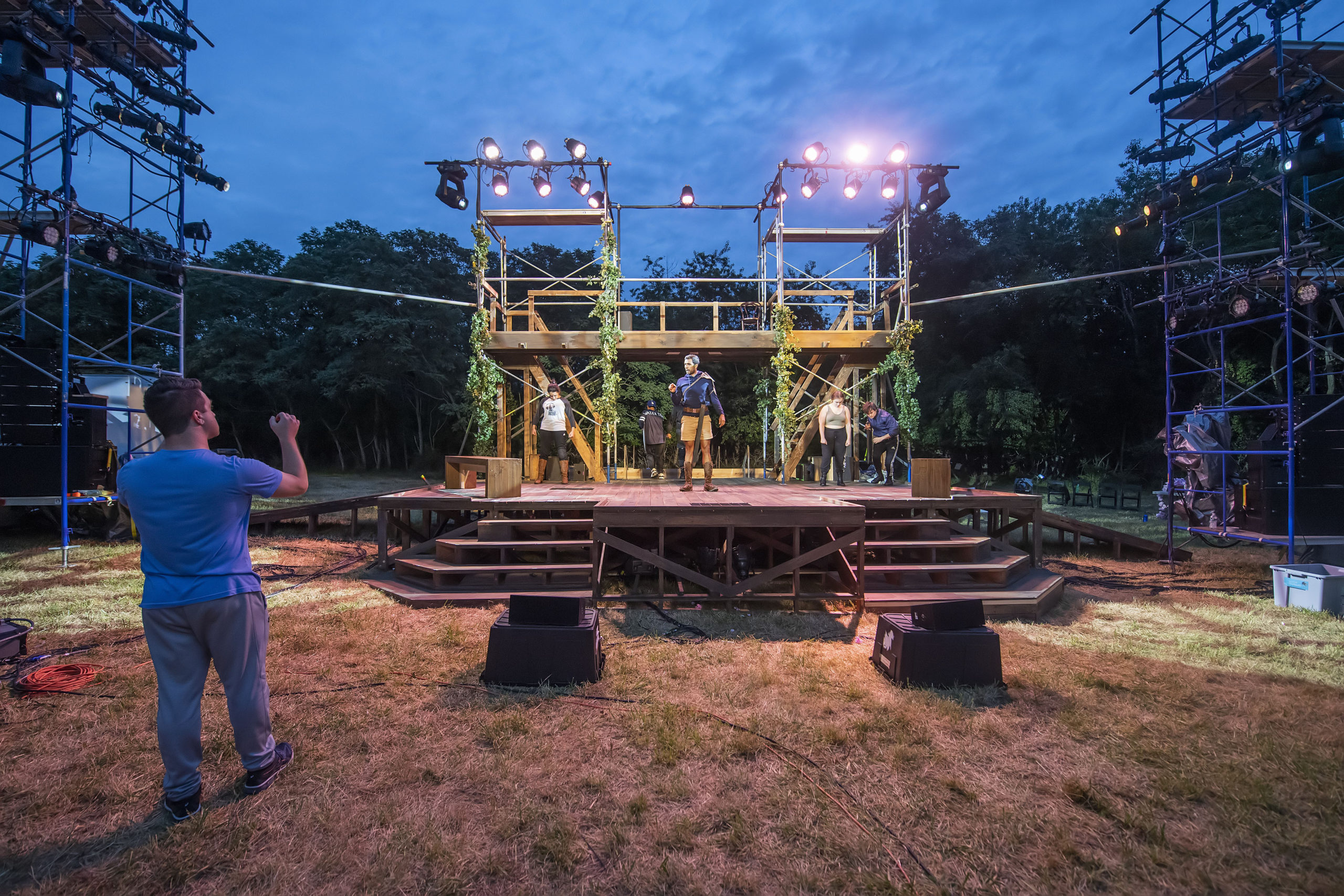 Musical director Matt Hinckley gives direction during a rehearsal of Bay Street Theater's production of 