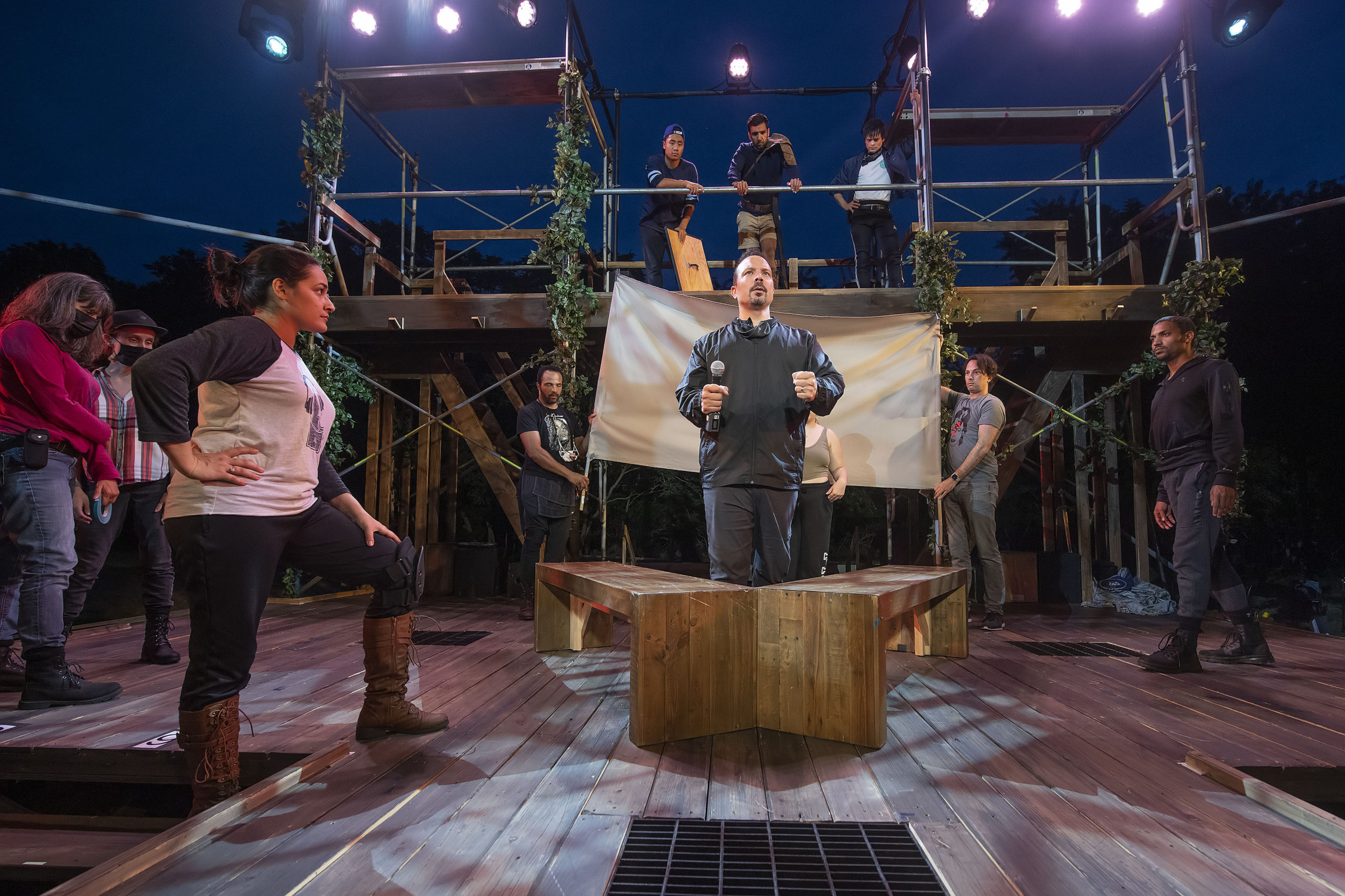 Choreographer Marcos Santana gives direction during a rehearsal of the Bay Street Theater's production of 