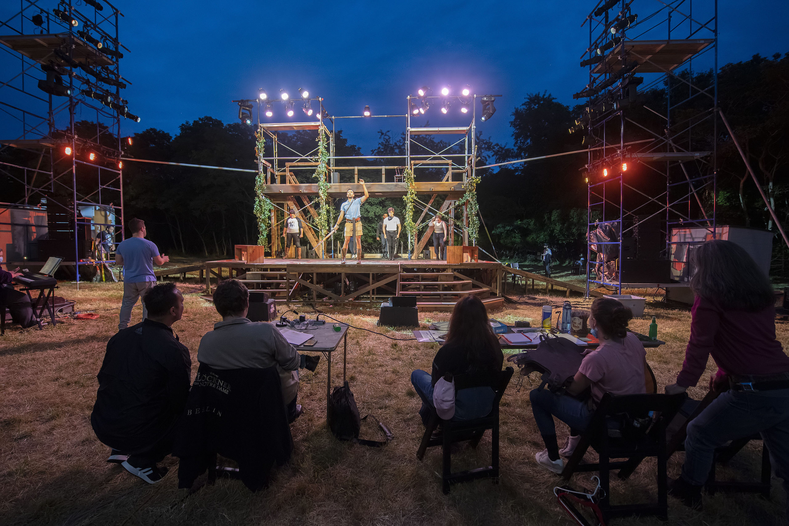 Musical director Matt Hinckley, at left, gives direction during a rehearsal of the Bay Street Theater's production of 