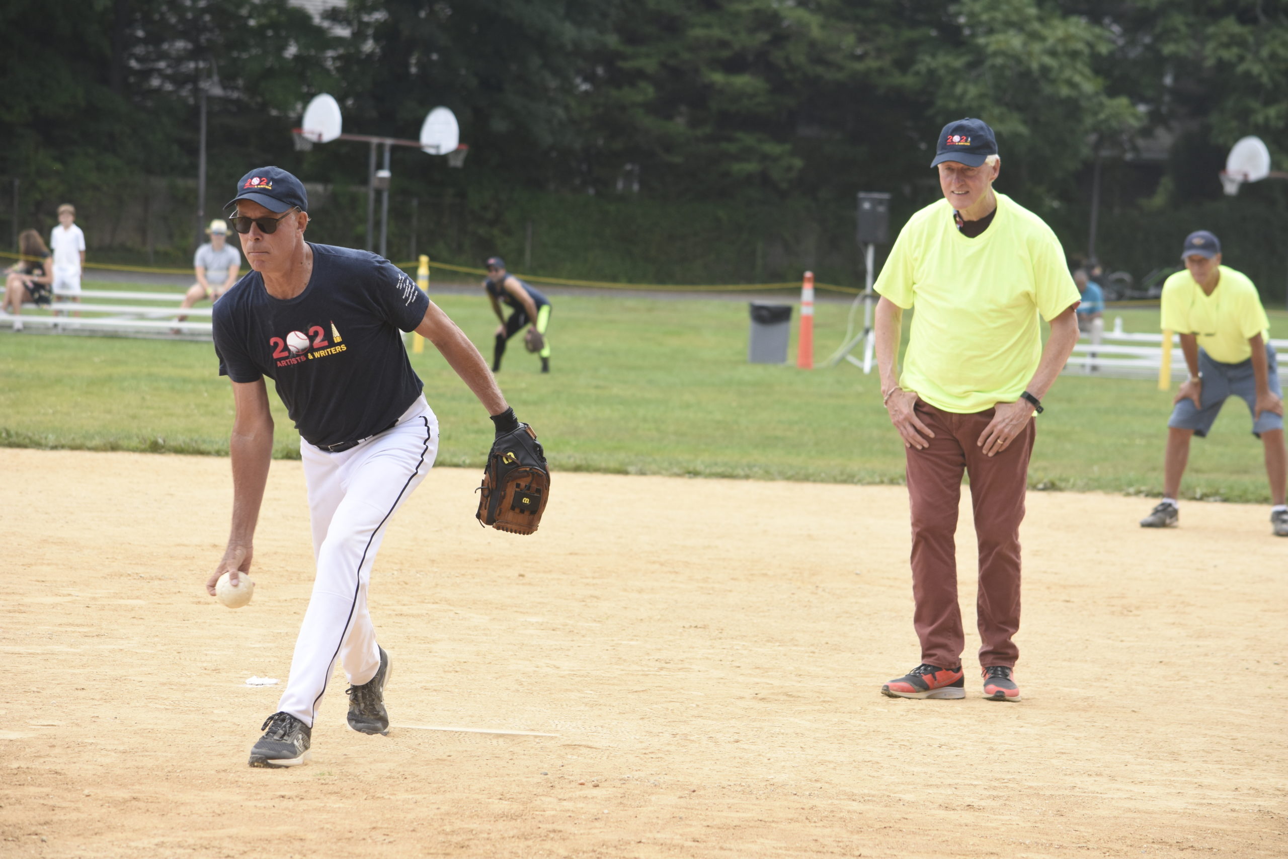 Paul Winum was the starting pitcher for the Writers as Bill Clinton was calling balls and strikes for the first few innings.