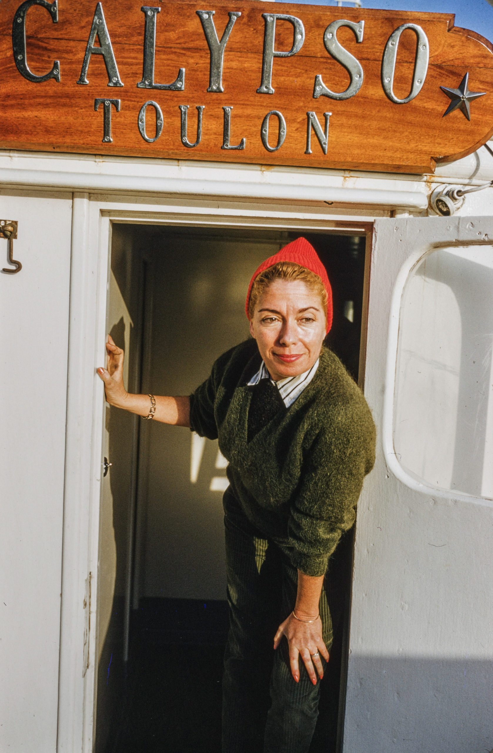 Simone Cousteau, the wife and partner of Jacques Cousteau, aboard Calypso in 1960.