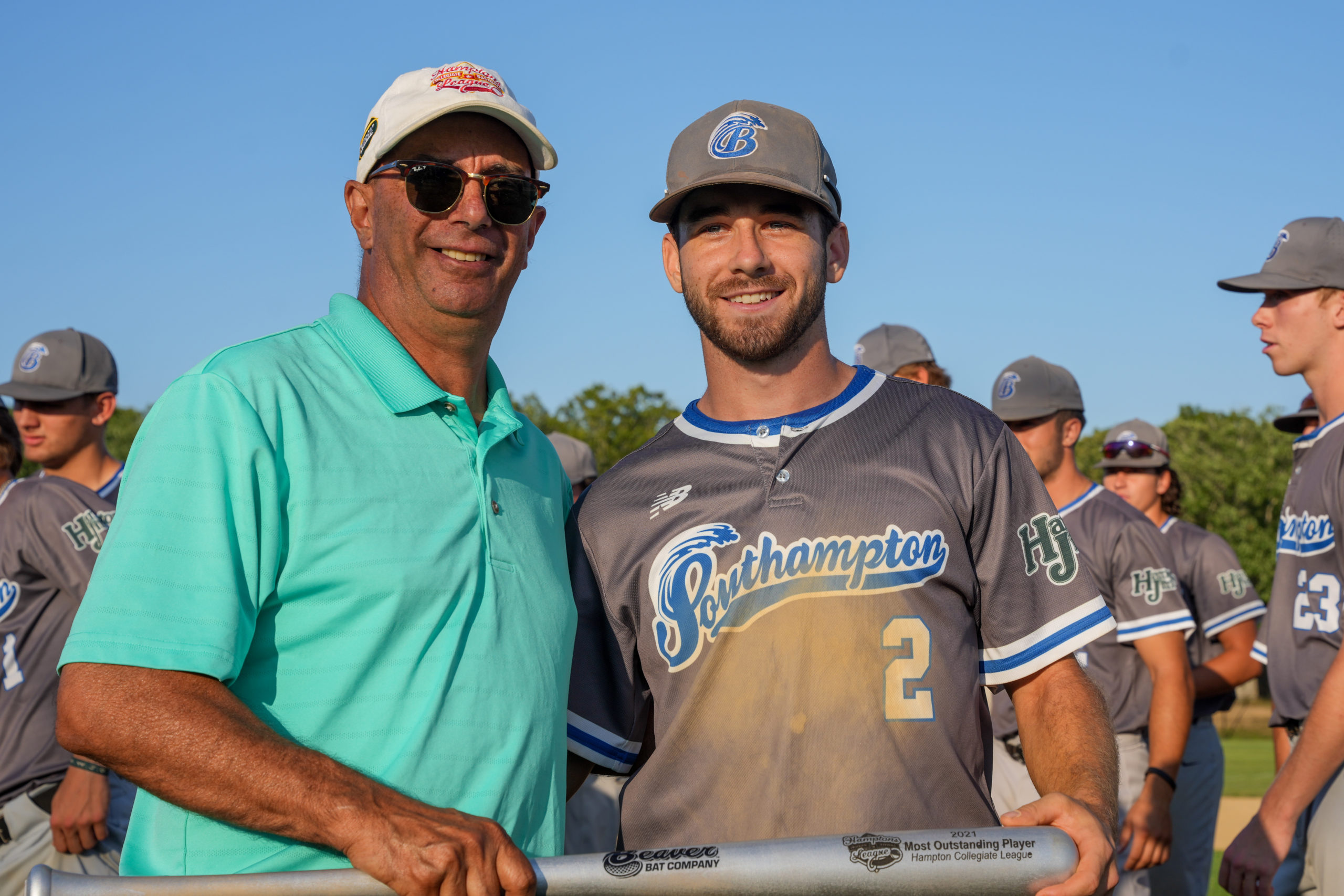 HCBL Commissioner Jim Pereira, left, with Southampton Breaker Will Gale (Seton Hall), who was named MVP of the HCBL Championship series.