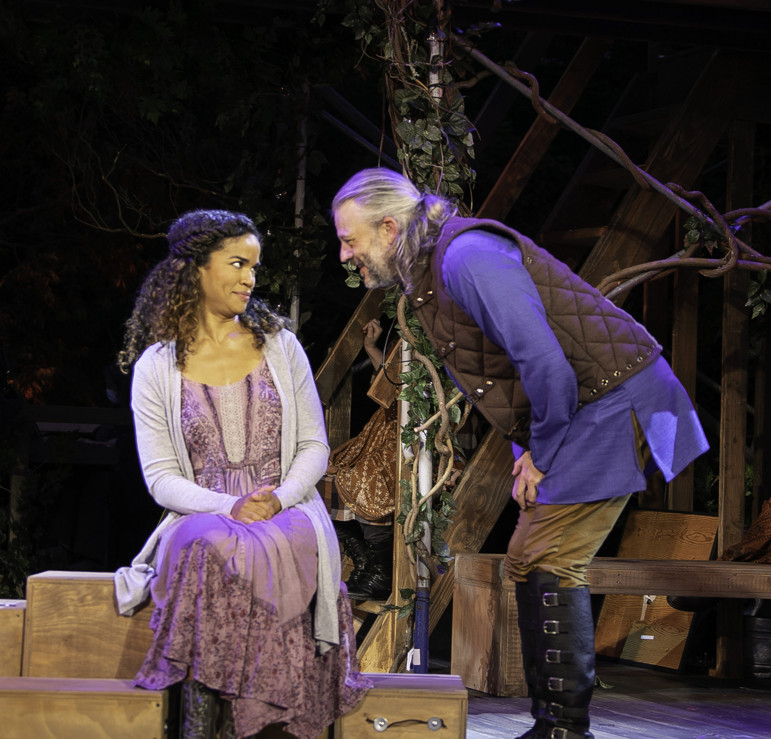 Britney Coleman as Guenevere and Jeremy Kushnier as King Arthur in Bay Street Theater's production of 