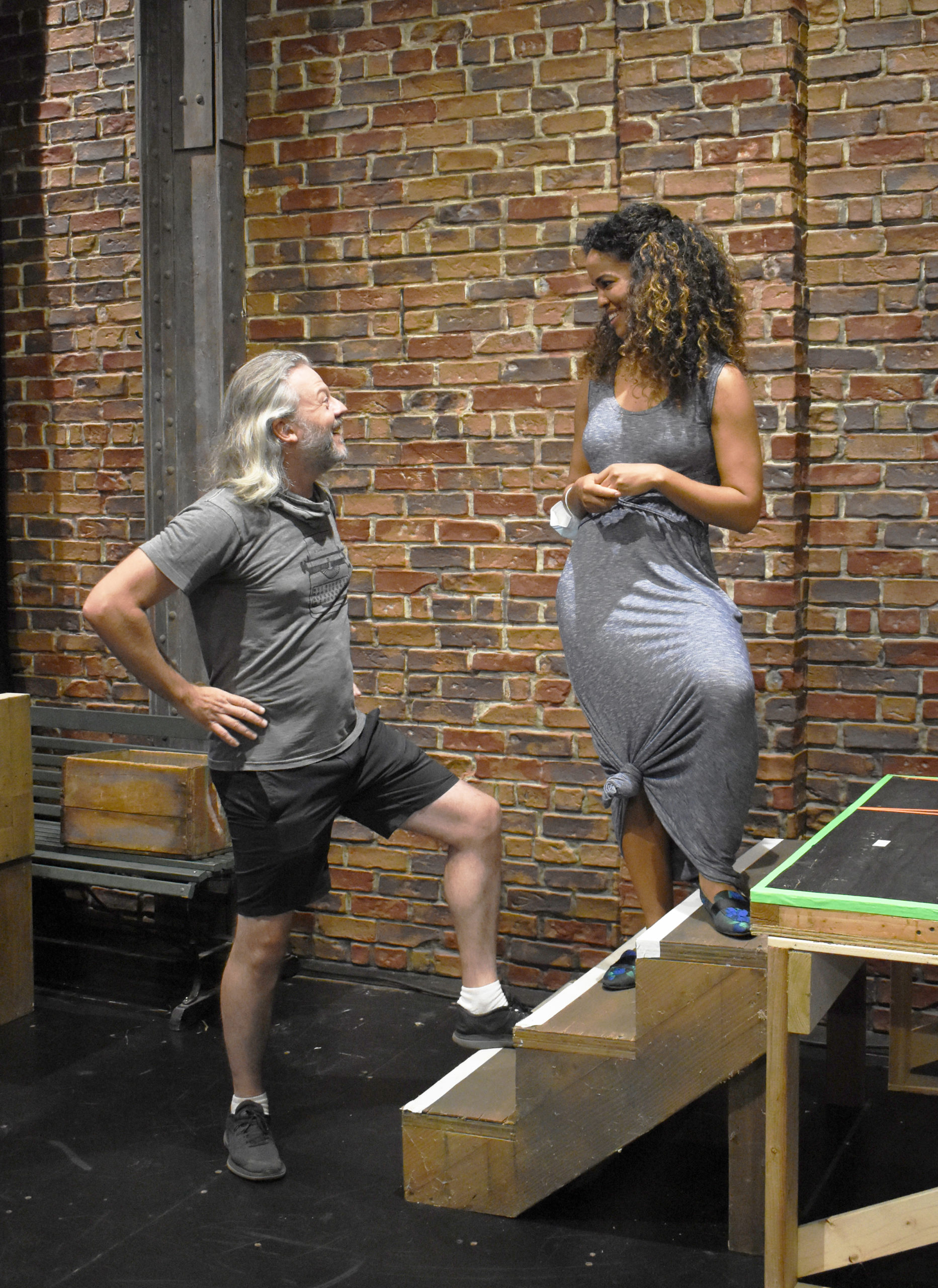 Jeremy Kushnier (King Arthur) and Britney Coleman (Guenevere) in rehearsals for Bay Street Theater's 