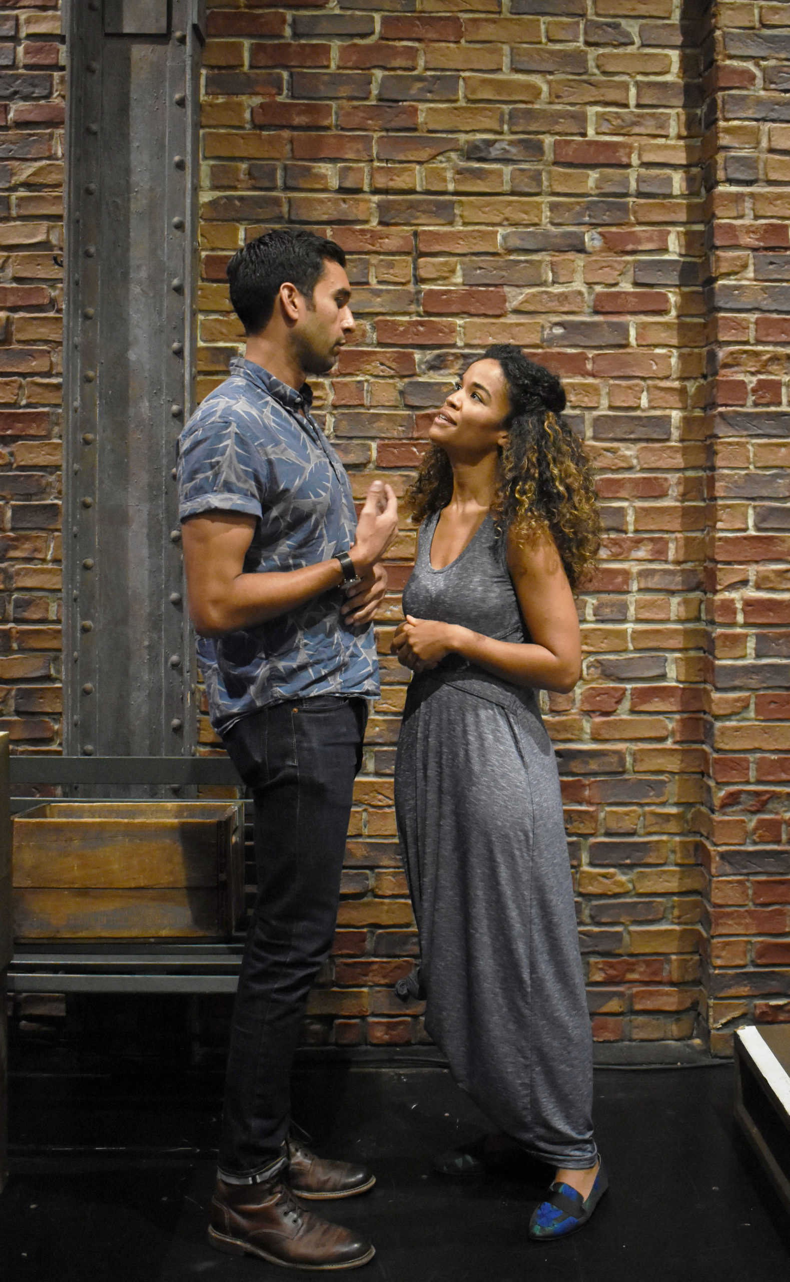 Deven Kolluri (Lancelot) and Britney Coleman (Guenevere) in rehearsals for Bay Street Theater's 