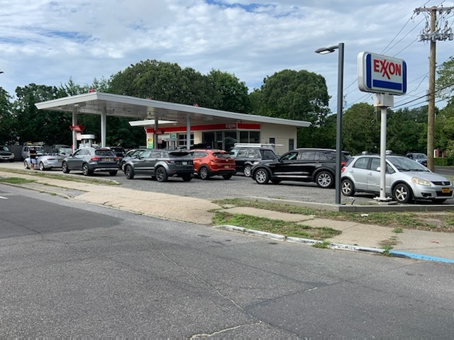 First signs of gas lines at the Exxon on Main Street and Brick Kiln Road in Sag Harbor. STEPHEN J. KOTZ