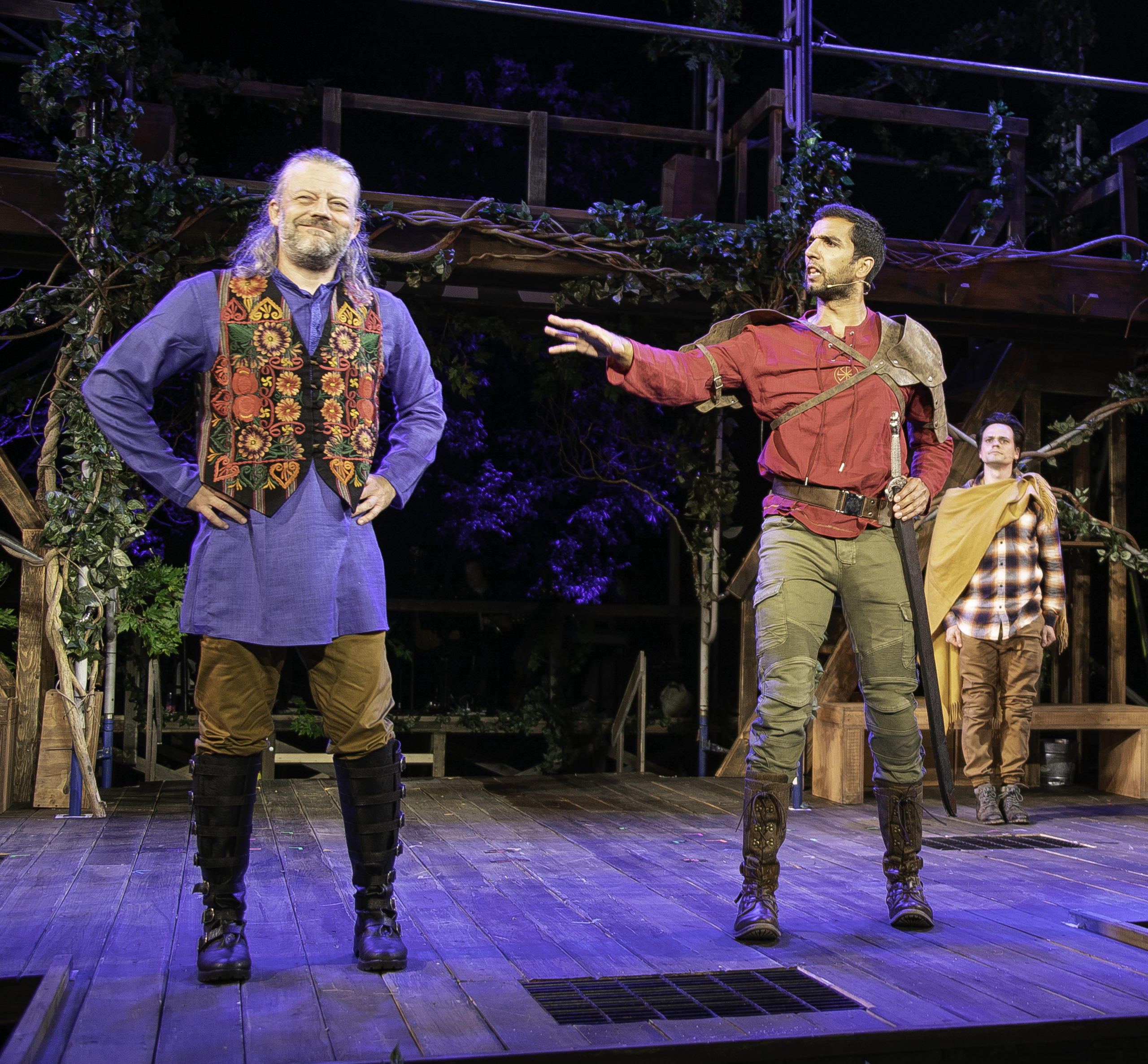 Jeremy Kushnier as King Arthur and Deven Kolluri  as Sir Lancelot in Bay Street Theater's production of 