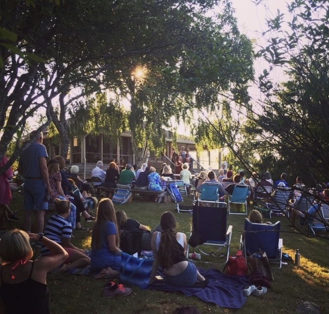 Music for Montauk Fort Pond audience at twilight.