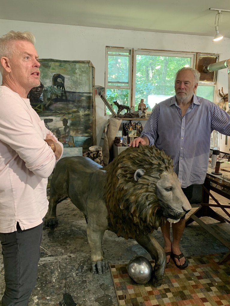 Brady Forseth, CEO of the African Community & Conservation Foundation, with artist Paton Miller in his Southampton studio.