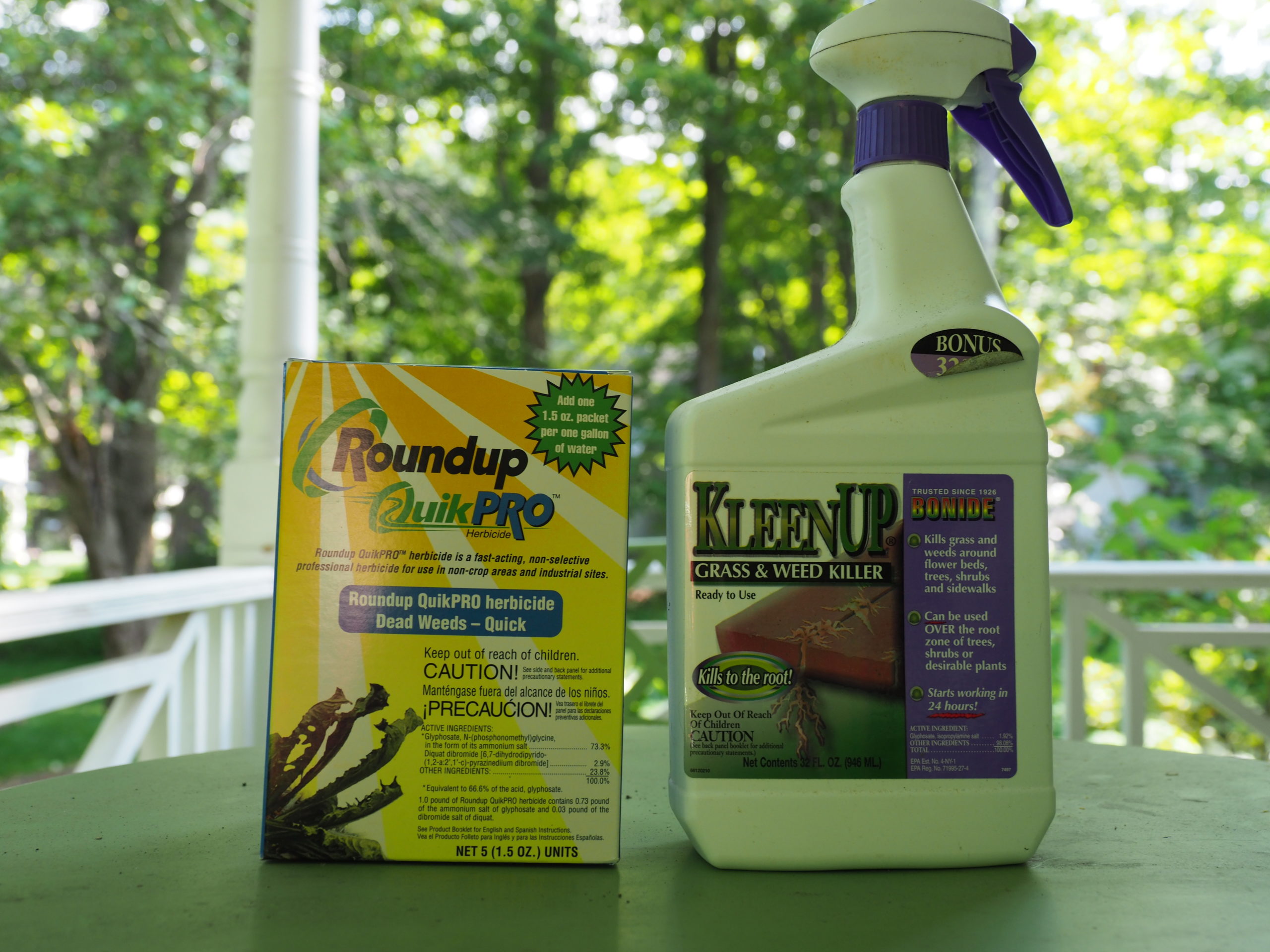Roundup (left) in its many dry and liquid forms will be disappearing from retail shelves shortly.  The active ingredient, glyphosate, is still found in other products like KleenUp.