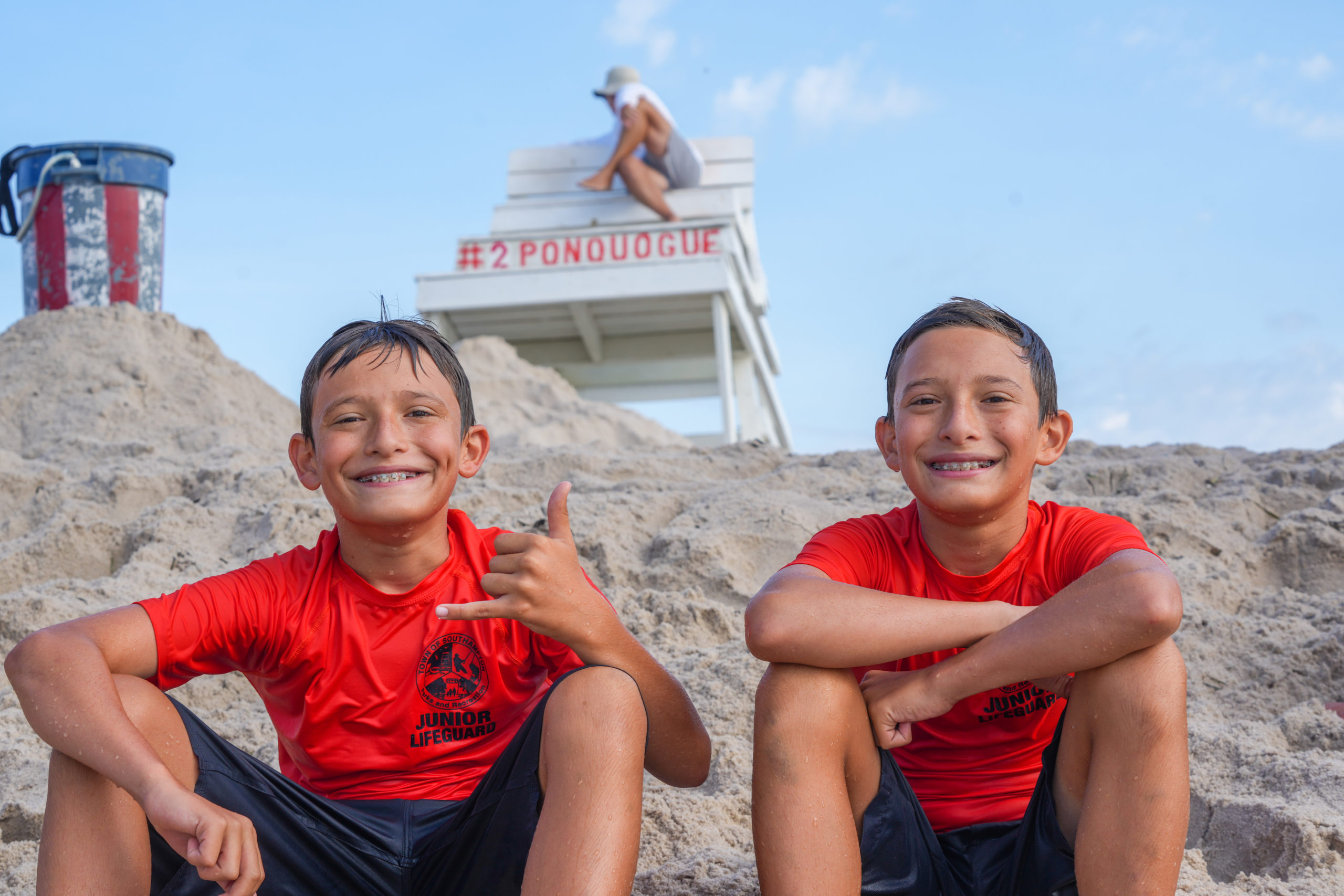 Twins Nathan and Cristian Kearns enjoying their time during the junior lifeguard tournament this past Saturday, August 14.