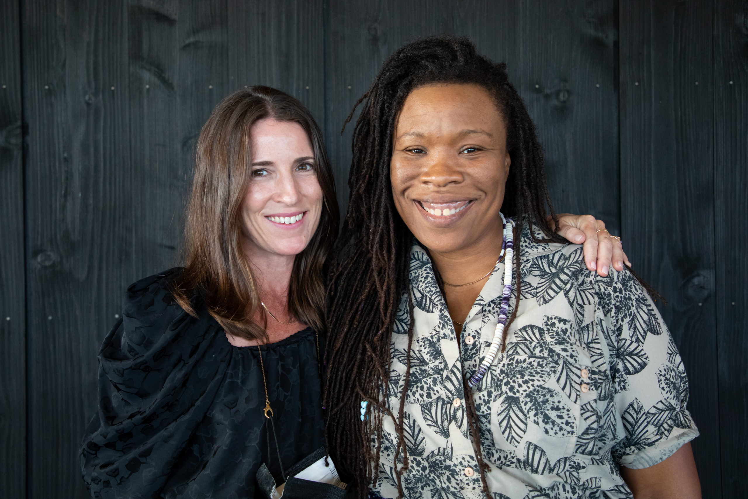 Parrish Art Museum director Kelly Taxter, left, with artist Tomashi Jackson.