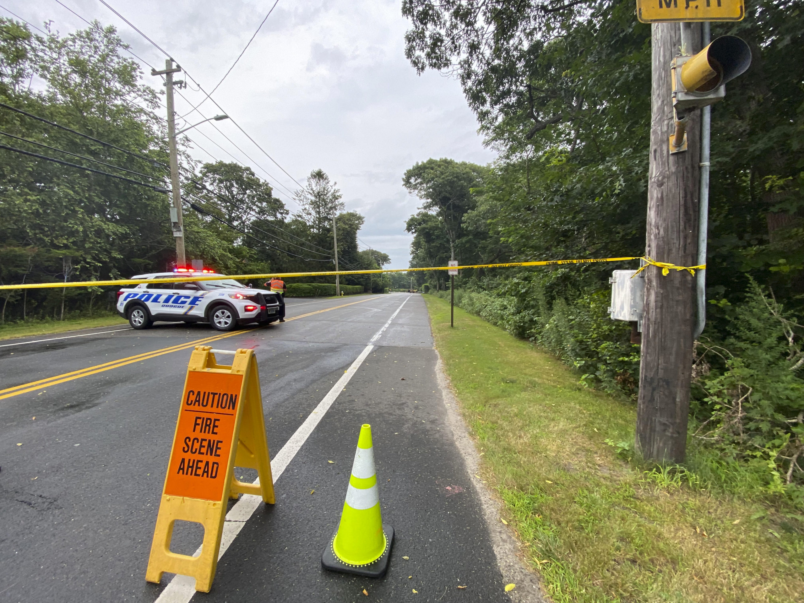 The family of victims of the July fatal crash are suing Suffolk County for failure to properly maintain and improve CR 80.  Above, the scene of head-on collision that killed five in Quogue during the ensuing investigation.