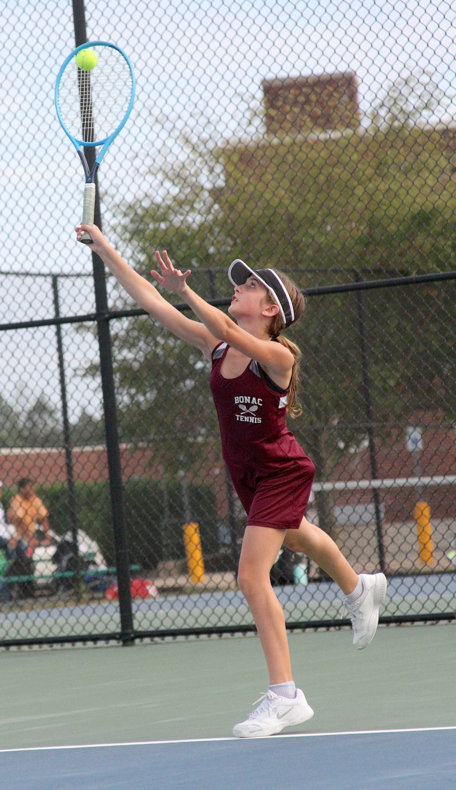 Pierson eighth-grader Audrey Monaco serves at the No. 2 singles spot for East Hampton. DESIRÉE KEEGAN