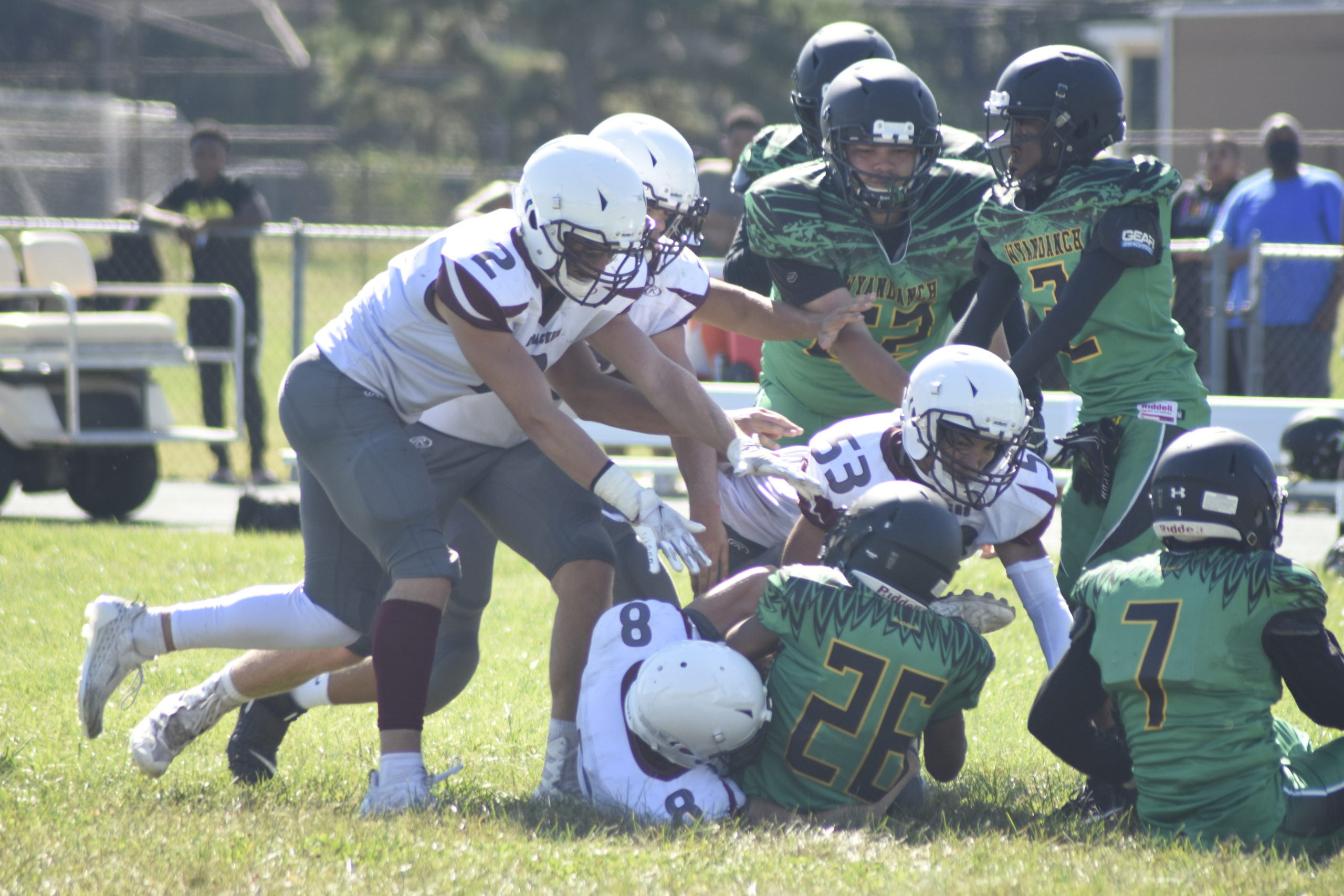 The Bonackers swarm a Wyandanch player.