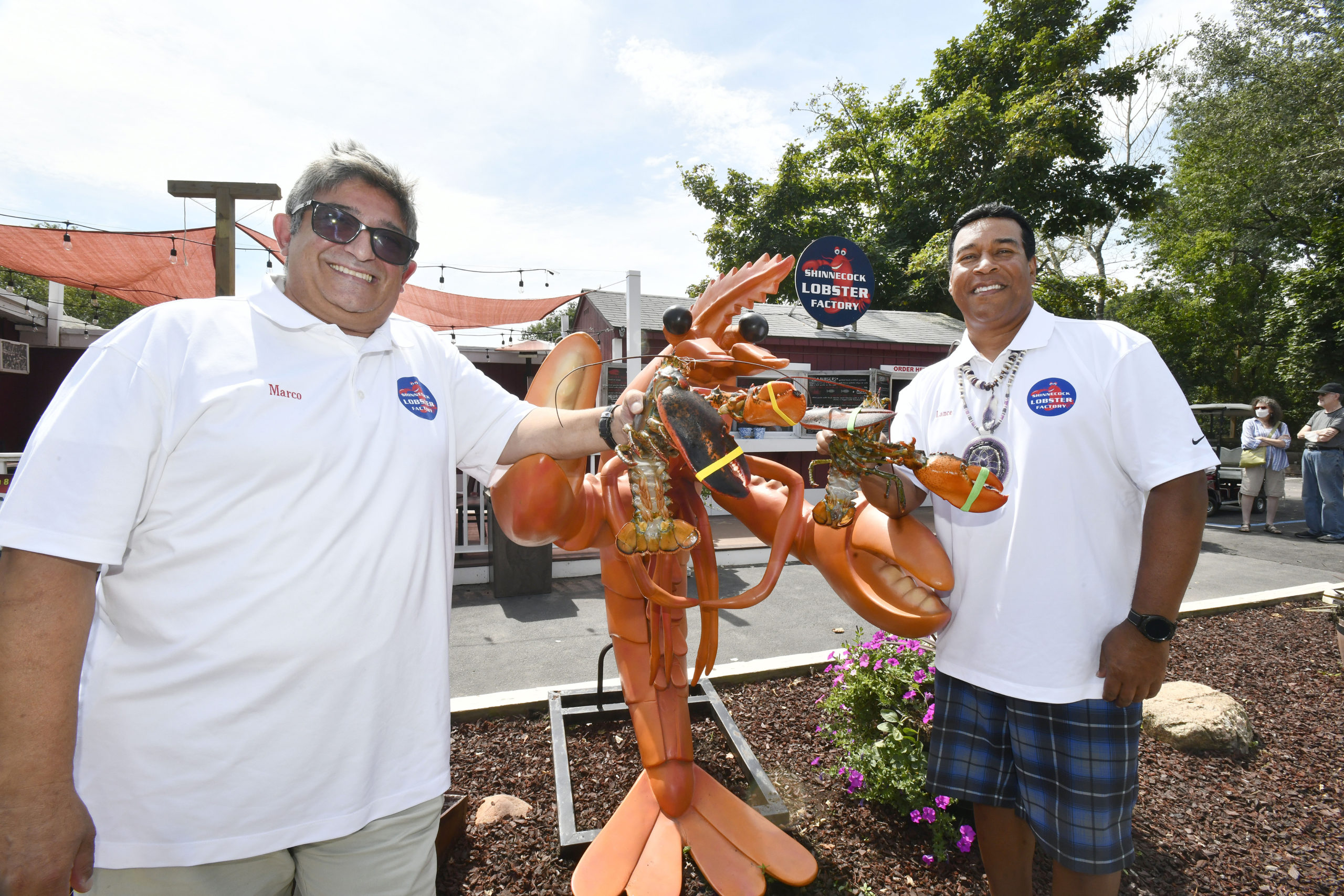 Marco Barrila and Lance Gumbs at the Shinnecock Lobster Factory.  DANA SHAW